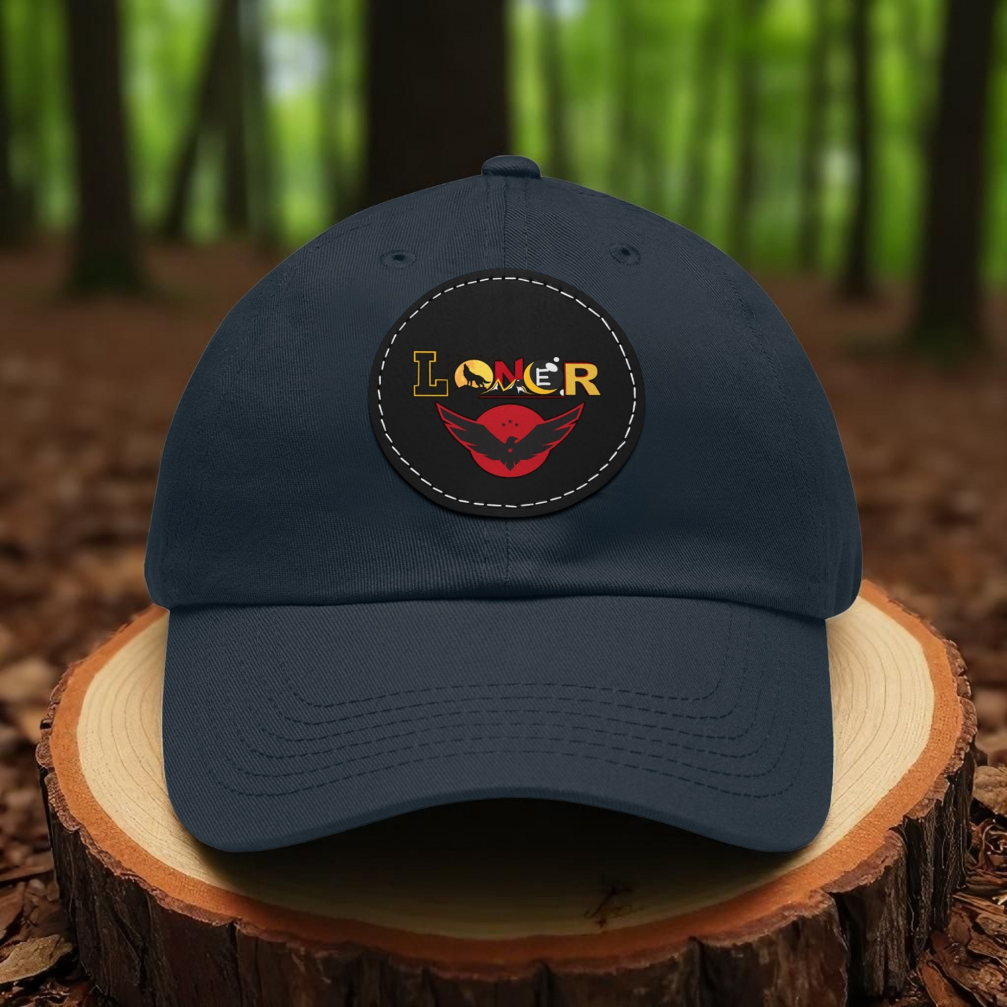 Dad Hat - Lone Wolf Themed Unisex Dad Hat with Leather Patch (Round) Unisex