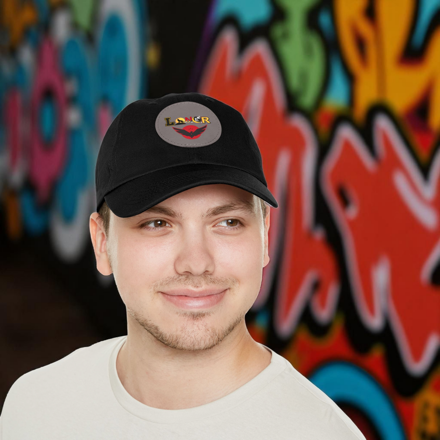 Dad Hat - Lone Wolf Themed Unisex Dad Hat with Leather Patch (Round) Unisex
