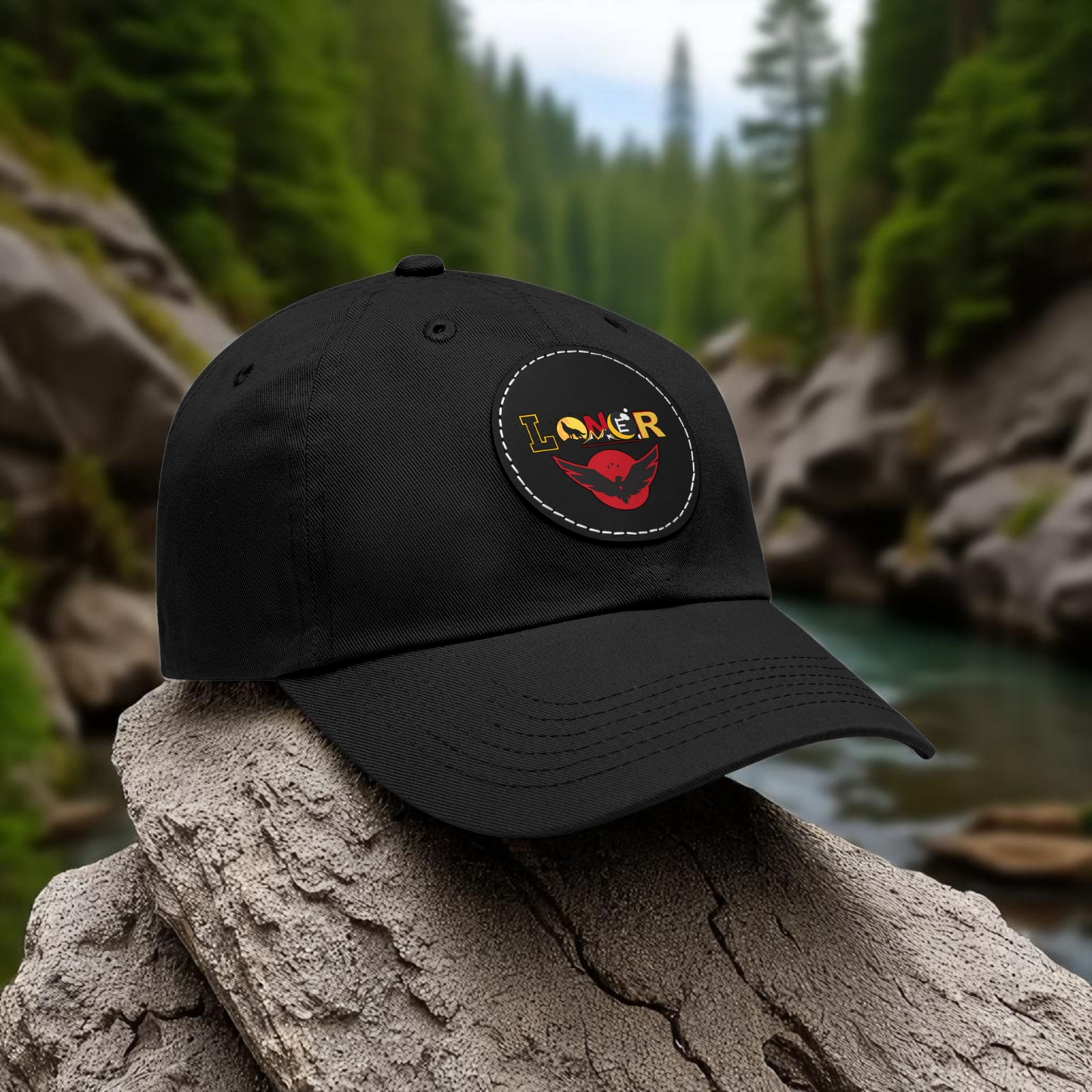 Dad Hat - Lone Wolf Themed Unisex Dad Hat with Leather Patch (Round) Unisex