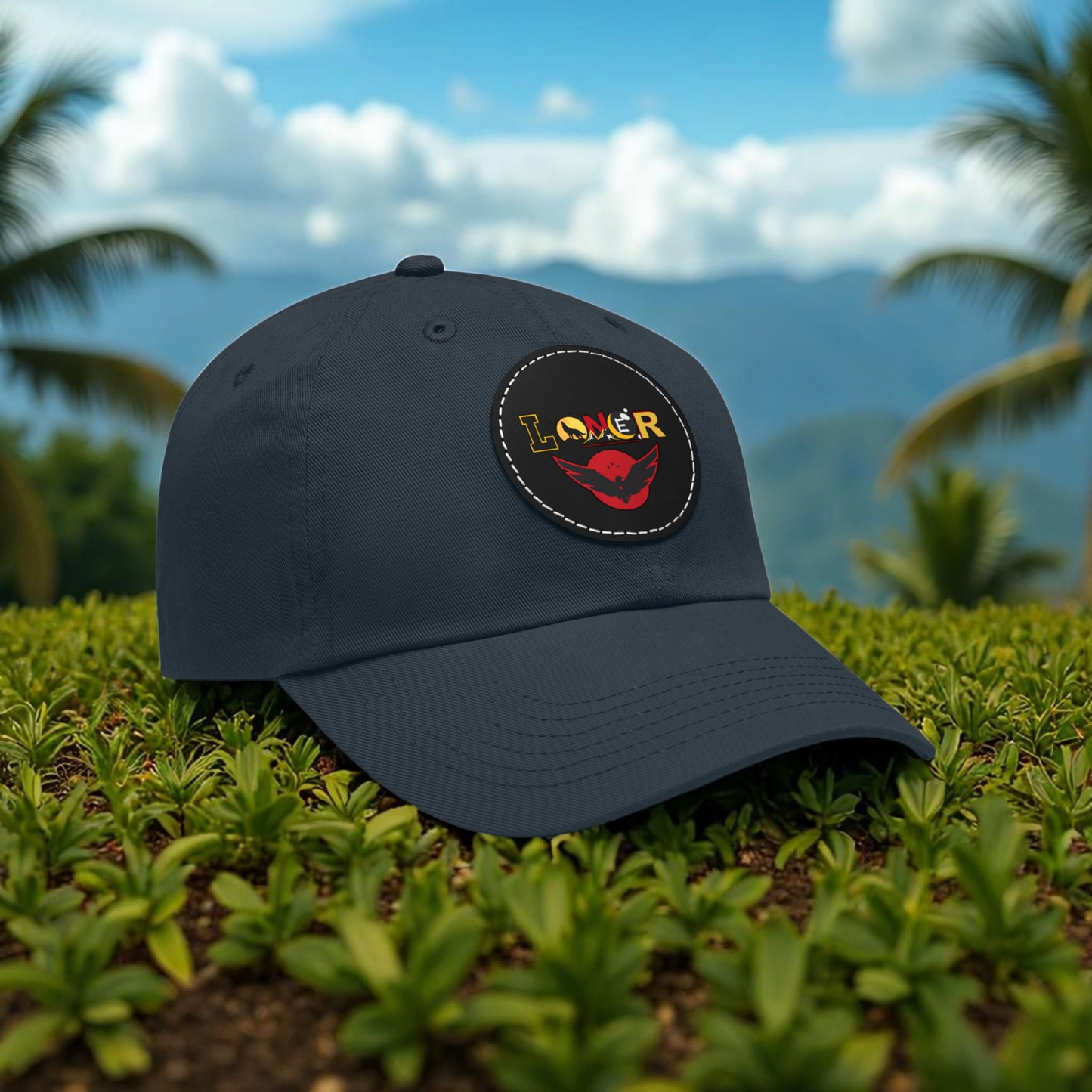 Dad Hat - Lone Wolf Themed Unisex Dad Hat with Leather Patch (Round) Unisex
