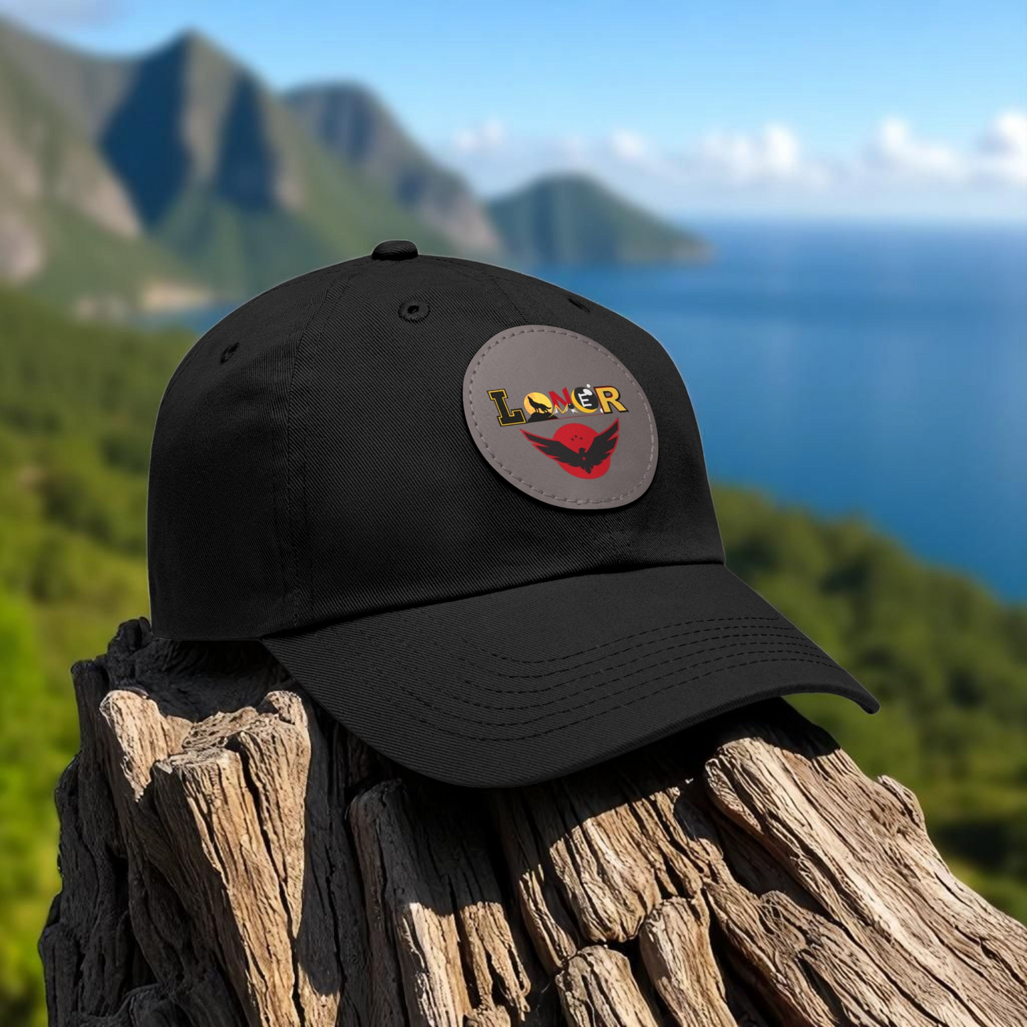 Dad Hat - Lone Wolf Themed Unisex Dad Hat with Leather Patch (Round) Unisex