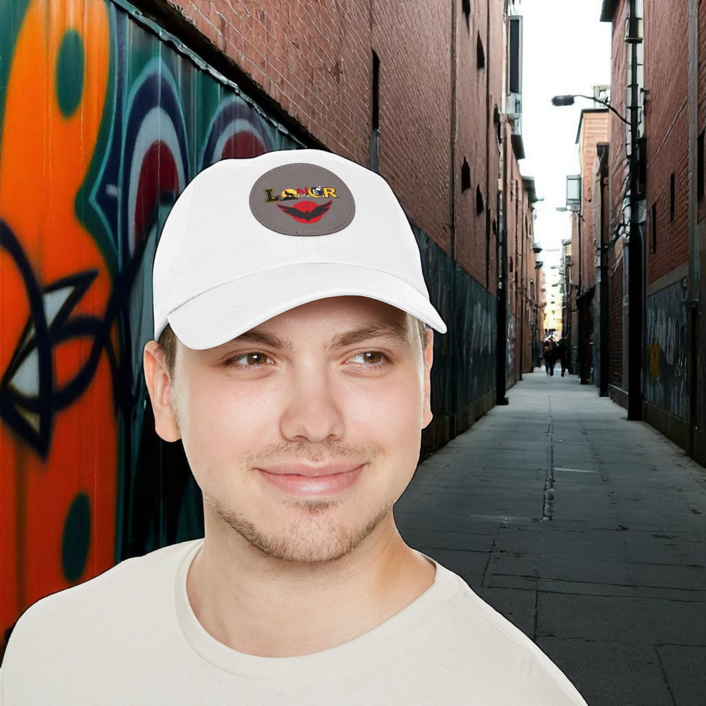 Dad Hat - Lone Wolf Themed Unisex Dad Hat with Leather Patch (Round) Unisex