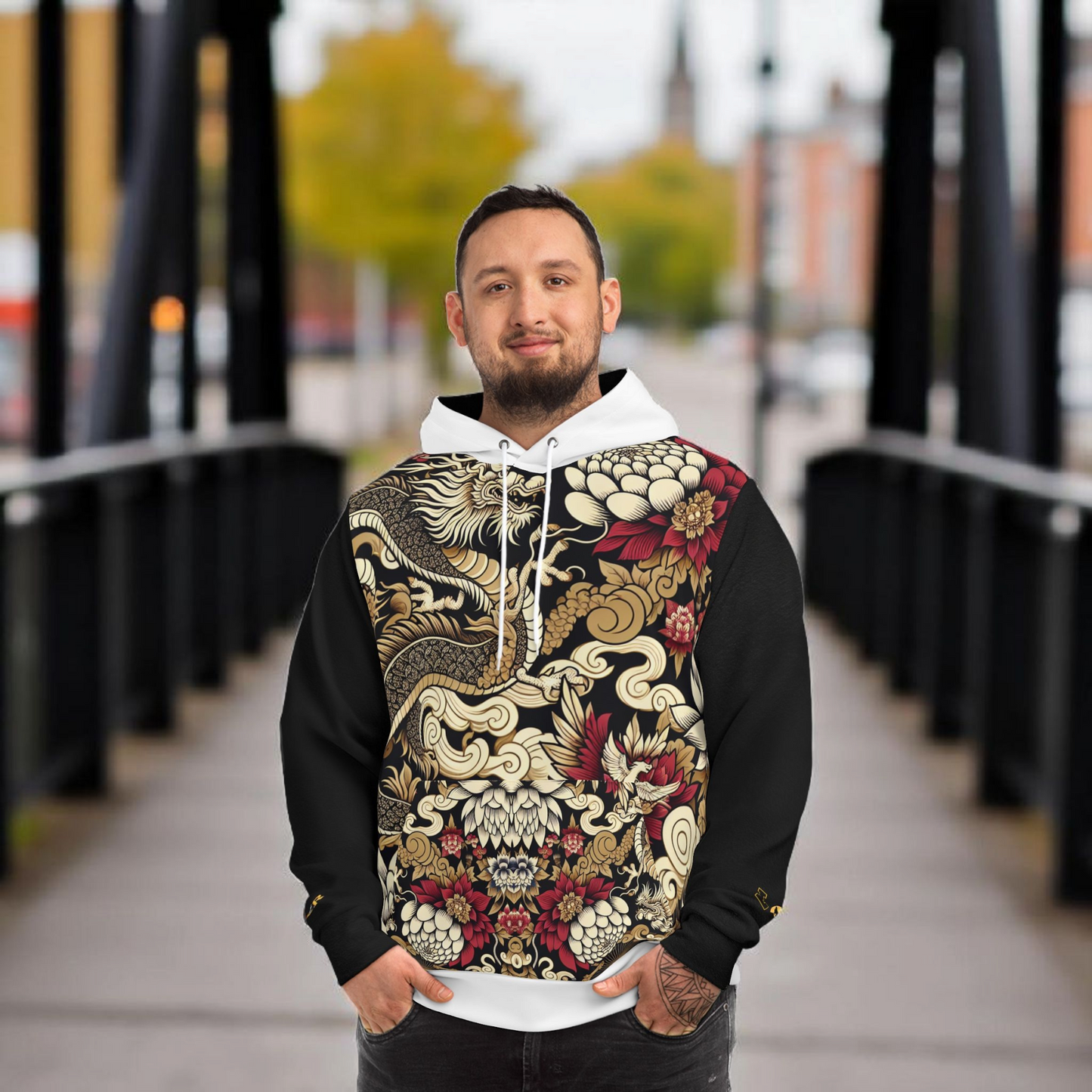Stylish Dragon Hoodie, Unique Fashion Sweatshirt, AOP Design, Trendy Streetwear
