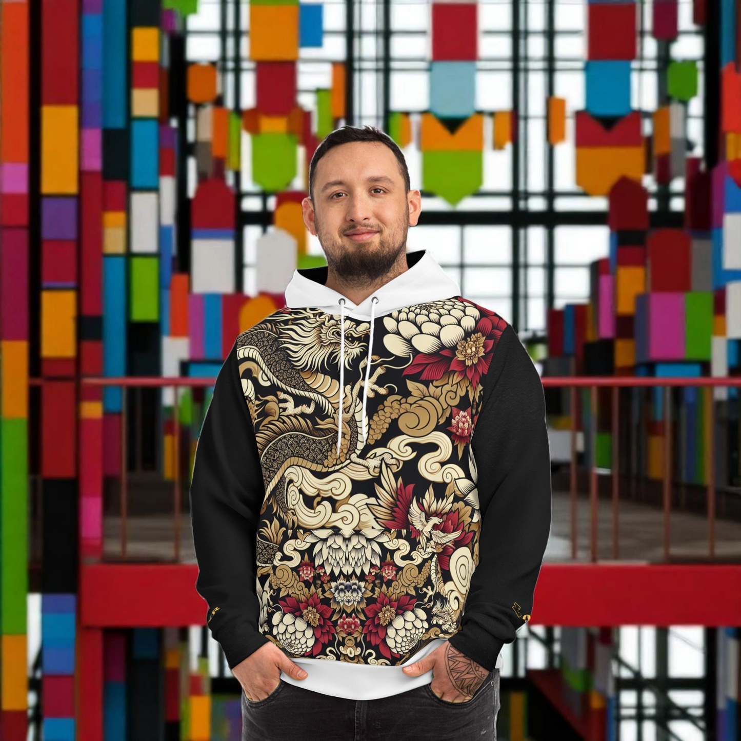 Stylish Dragon Hoodie, Unique Fashion Sweatshirt, AOP Design, Trendy Streetwear