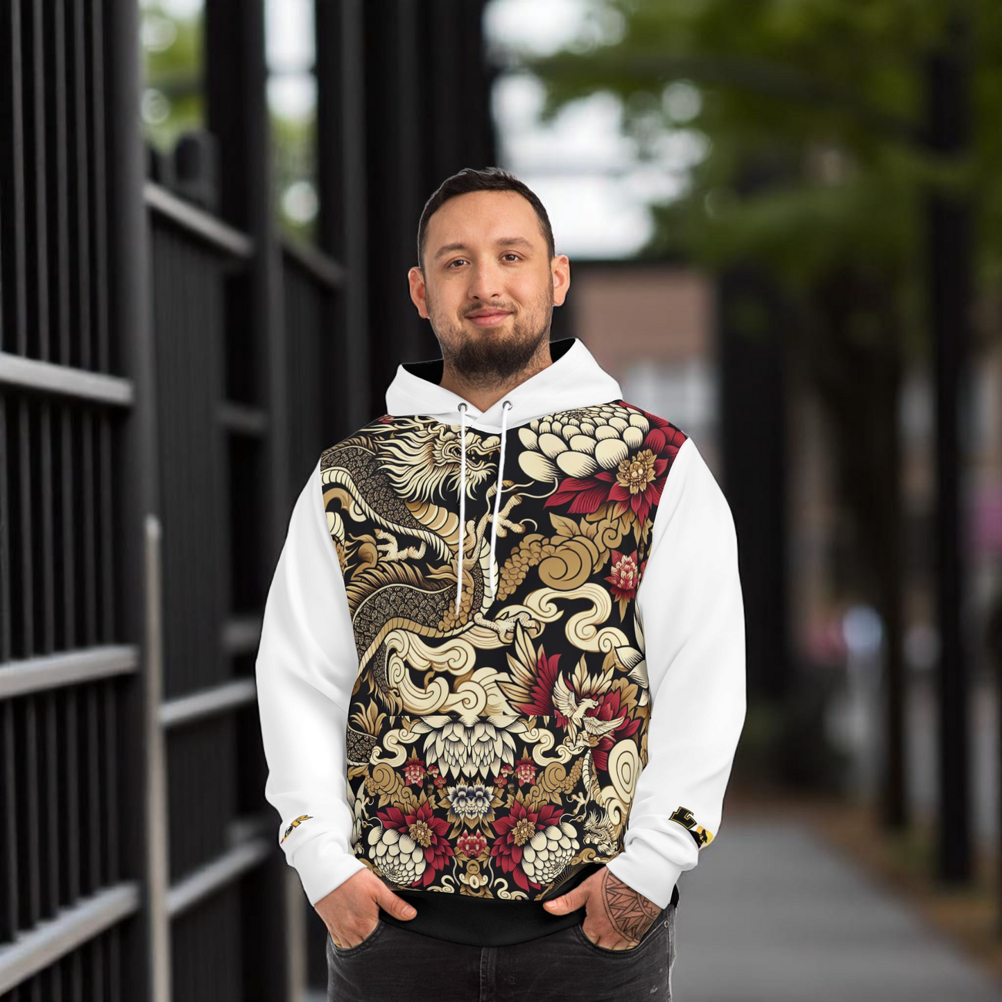 Stylish Dragon Hoodie, Unique Fashion Sweatshirt, AOP Design, Trendy Streetwear