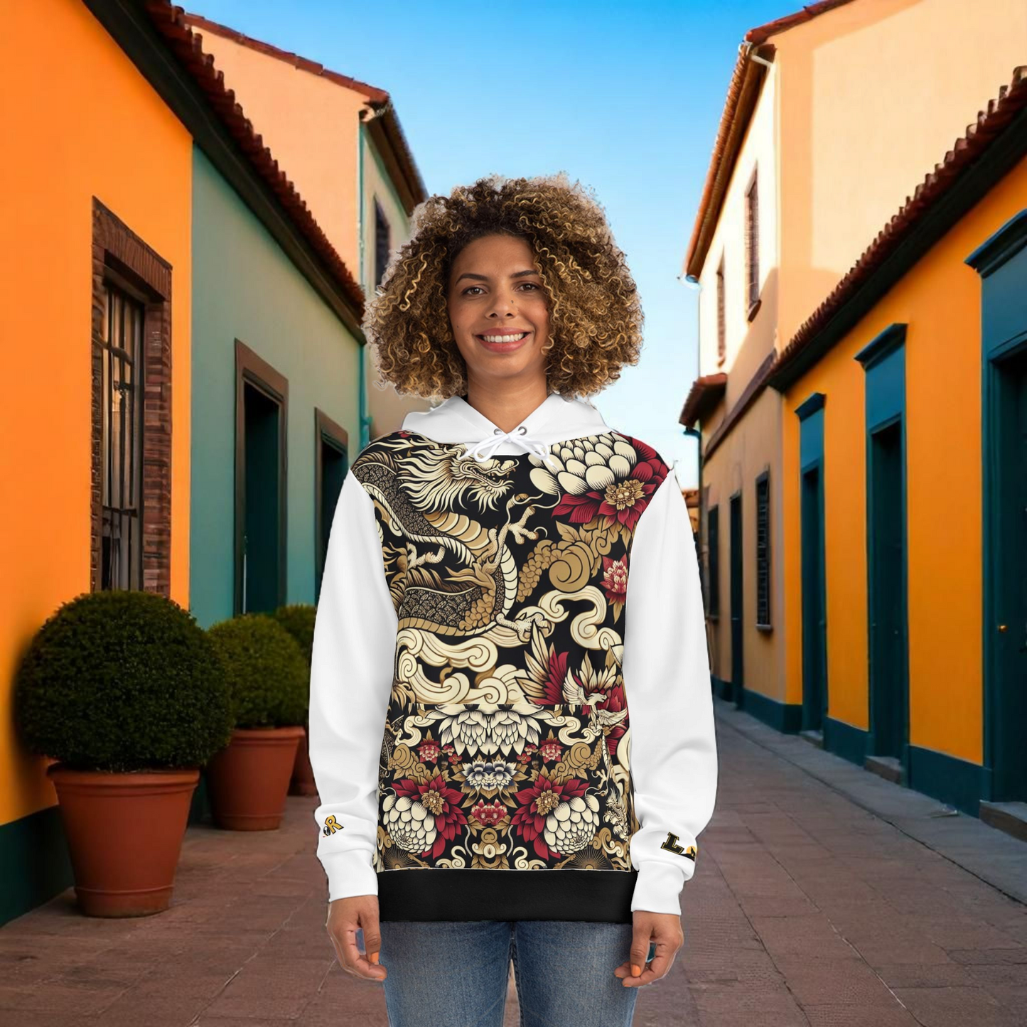 Stylish Dragon Hoodie, Unique Fashion Sweatshirt, AOP Design, Trendy Streetwear