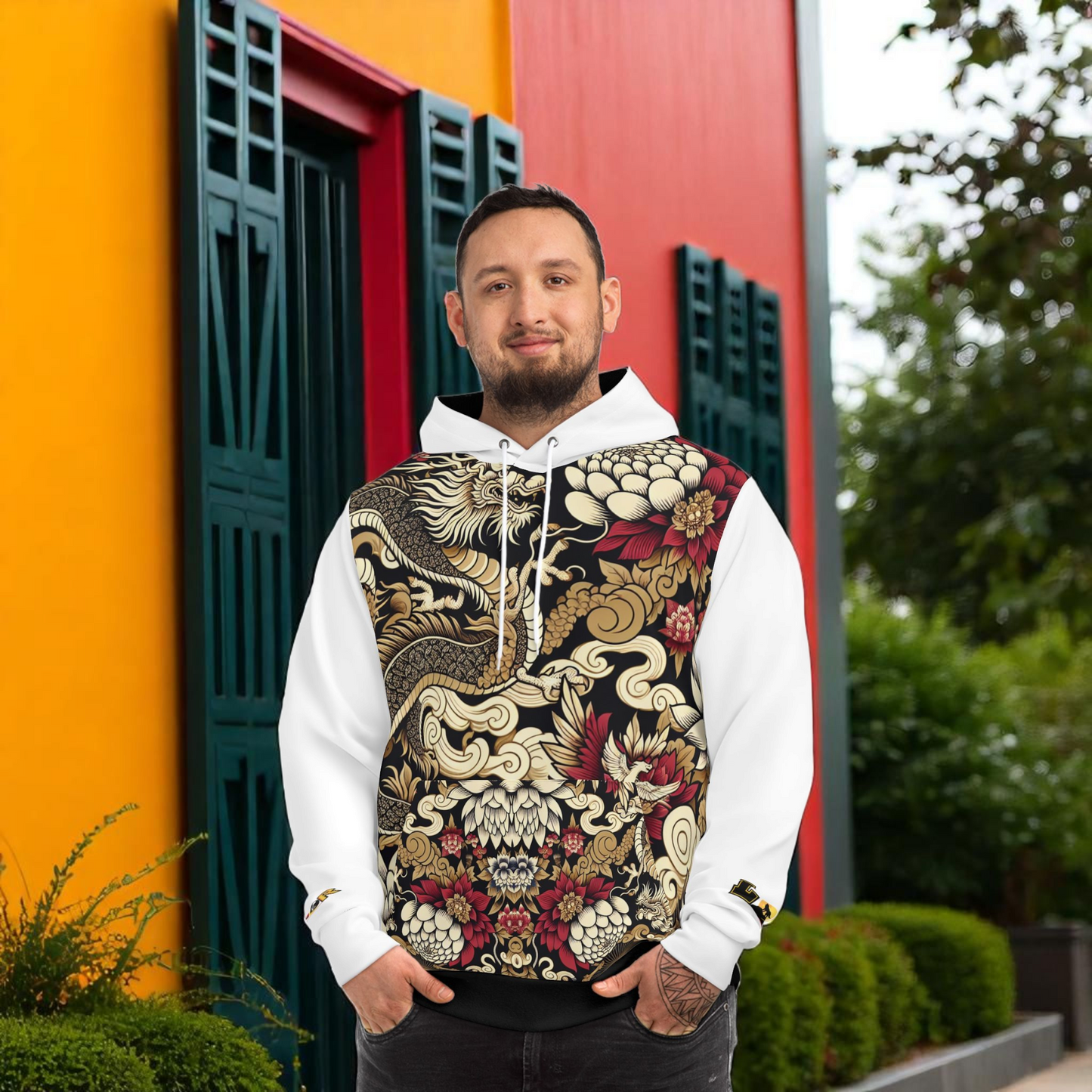 Stylish Dragon Hoodie, Unique Fashion Sweatshirt, AOP Design, Trendy Streetwear