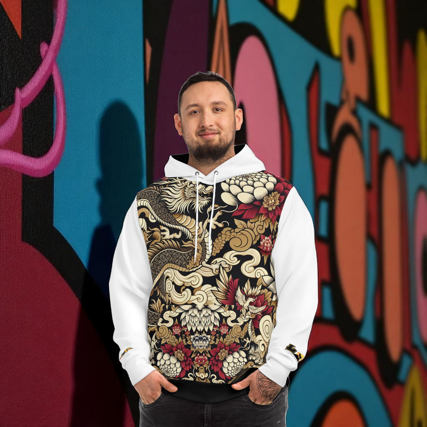 Stylish Dragon Hoodie, Unique Fashion Sweatshirt, AOP Design, Trendy Streetwear