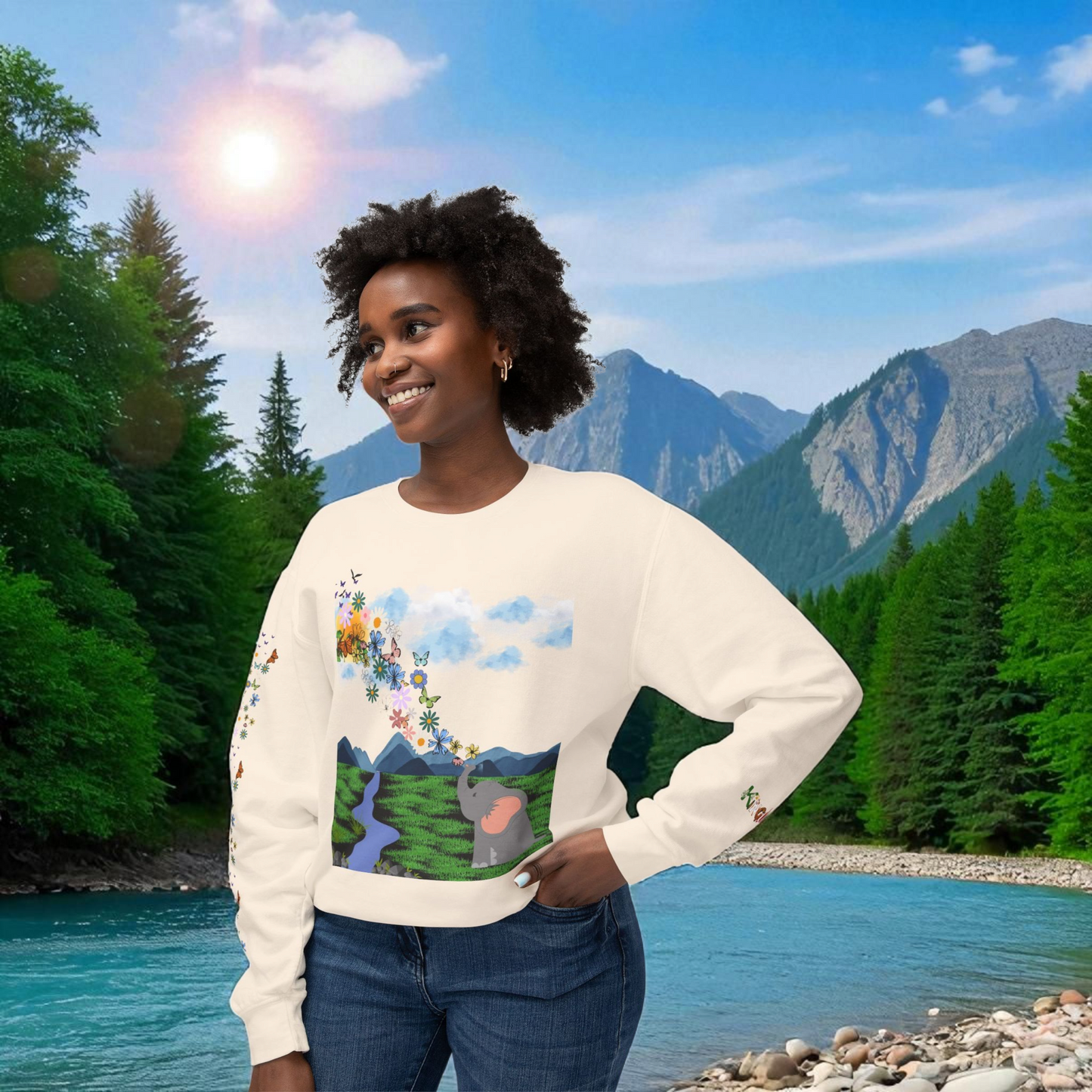 ElephantUnisex Sweatshirt, Handcrafted Space Design Comfy Pullover, Celestial Print