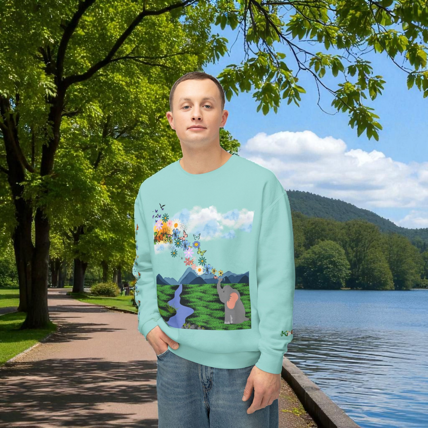 ElephantUnisex Sweatshirt, Handcrafted Space Design Comfy Pullover, Celestial Print