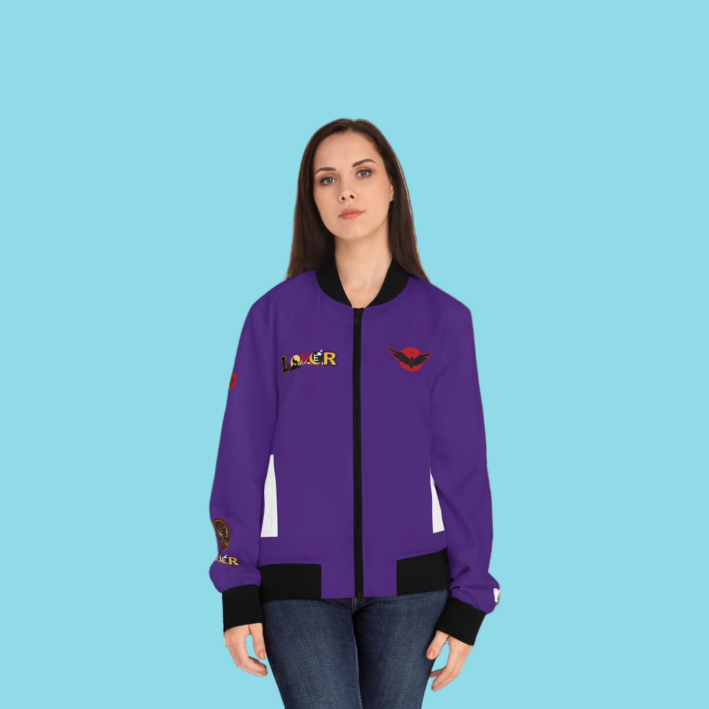 Gothic Bomber Jacket, Eye Art Women's Outerwear, Unique All Over Print Jacket