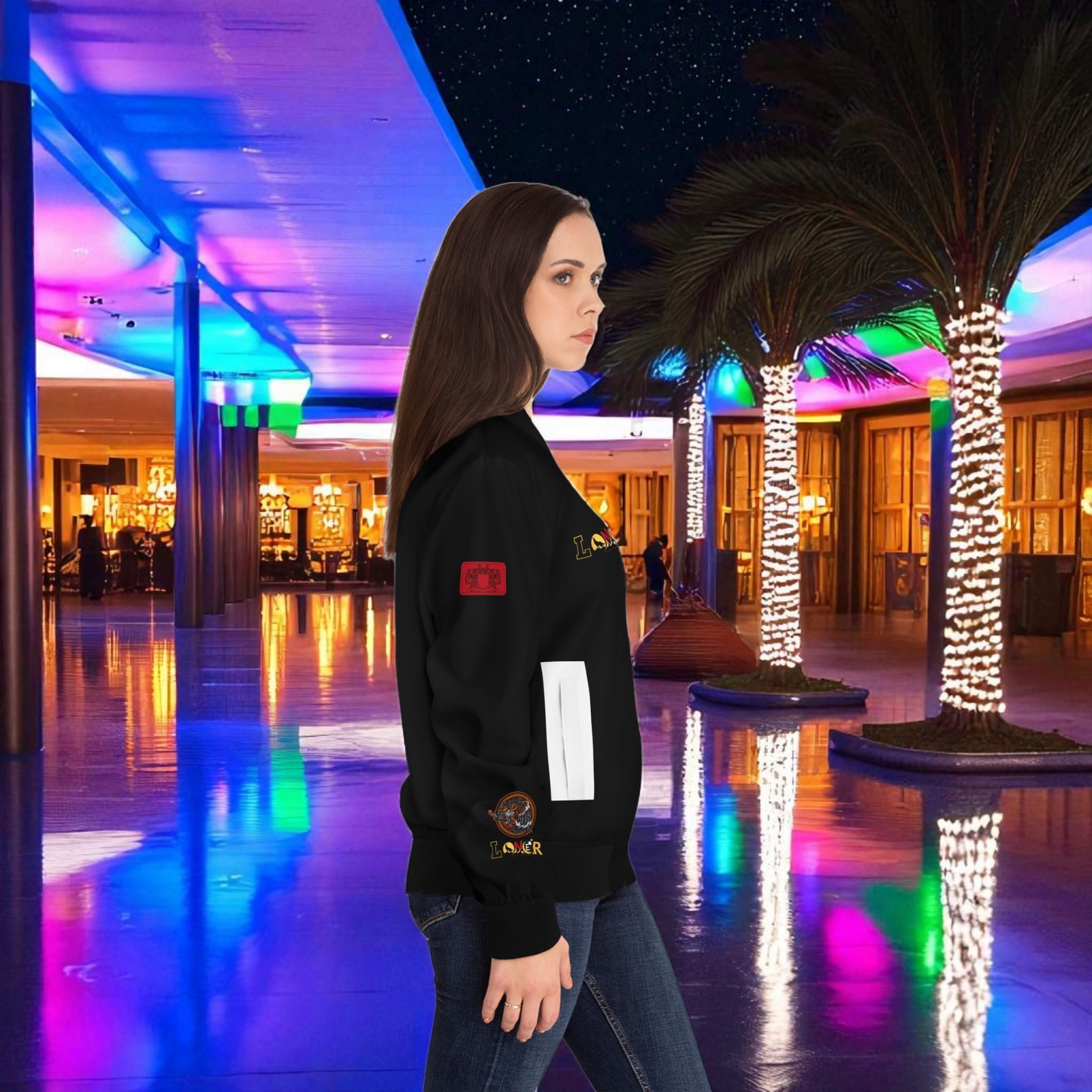 Gothic Bomber Jacket, Eye Art Women's Outerwear, Unique All Over Print Jacket