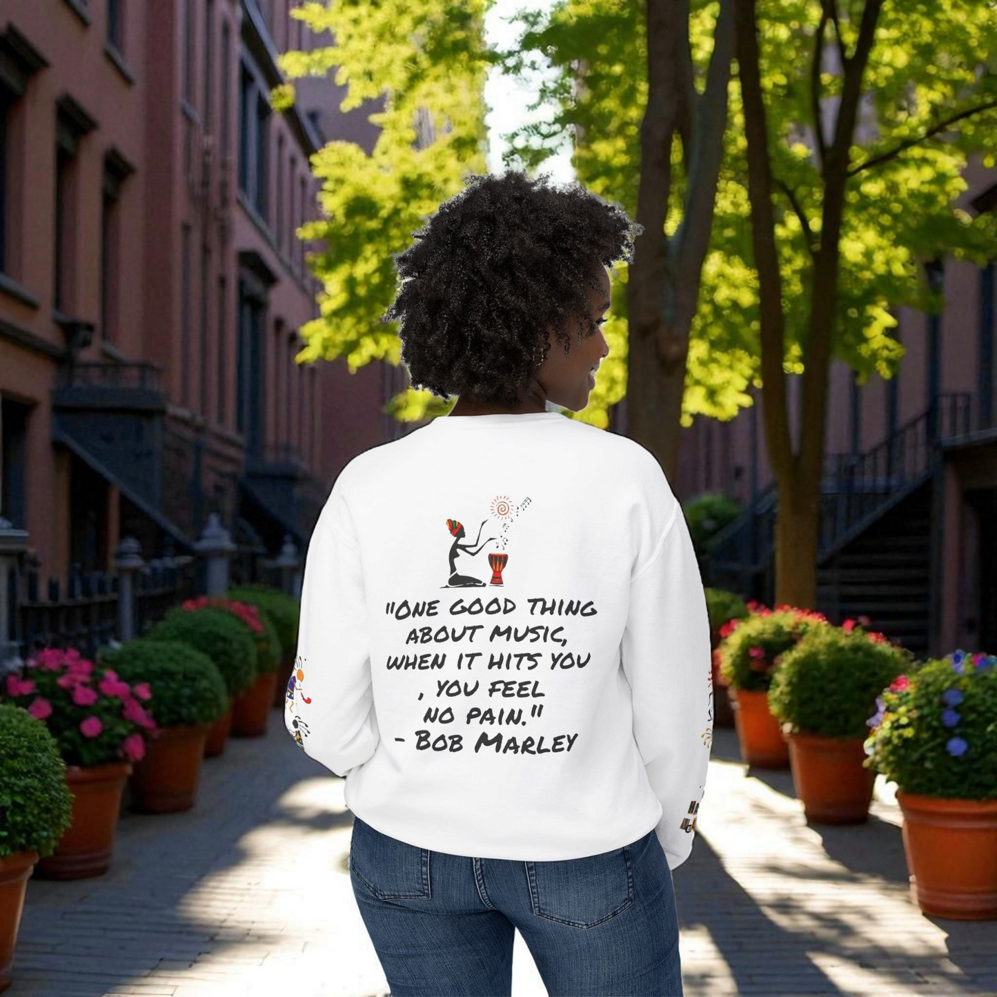 Hand-Drawn Afro Music Graphic Sweatshirt - Unisex Lightweight Crewneck, Music Lover Gift