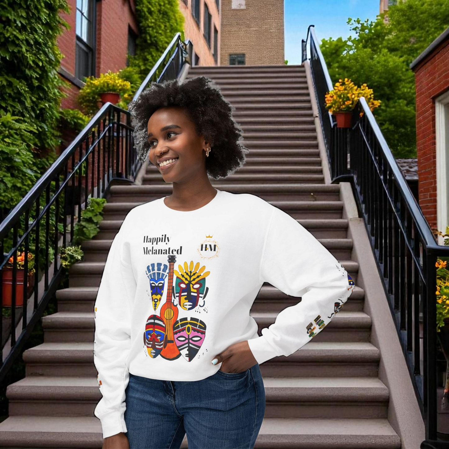 Hand-Drawn Afro Music Graphic Sweatshirt - Unisex Lightweight Crewneck, Music Lover Gift