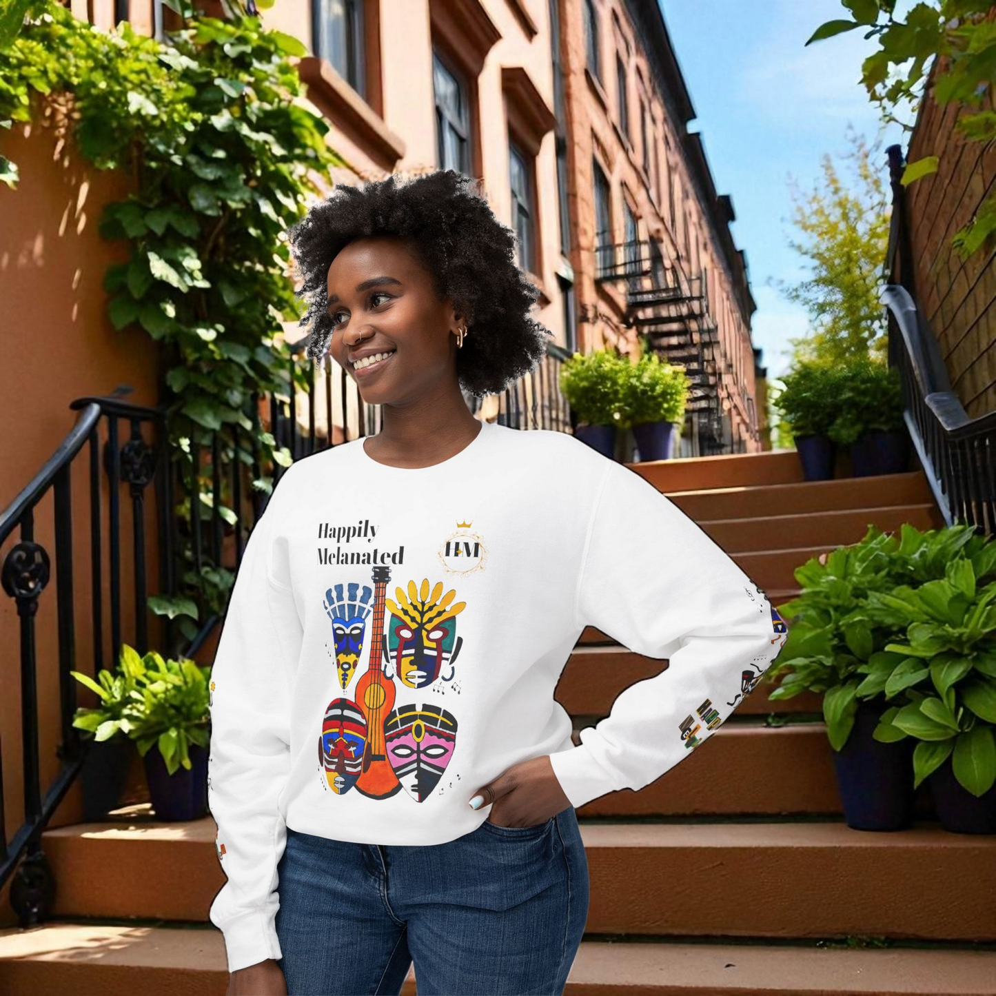 Hand-Drawn Afro Music Graphic Sweatshirt - Unisex Lightweight Crewneck, Music Lover Gift
