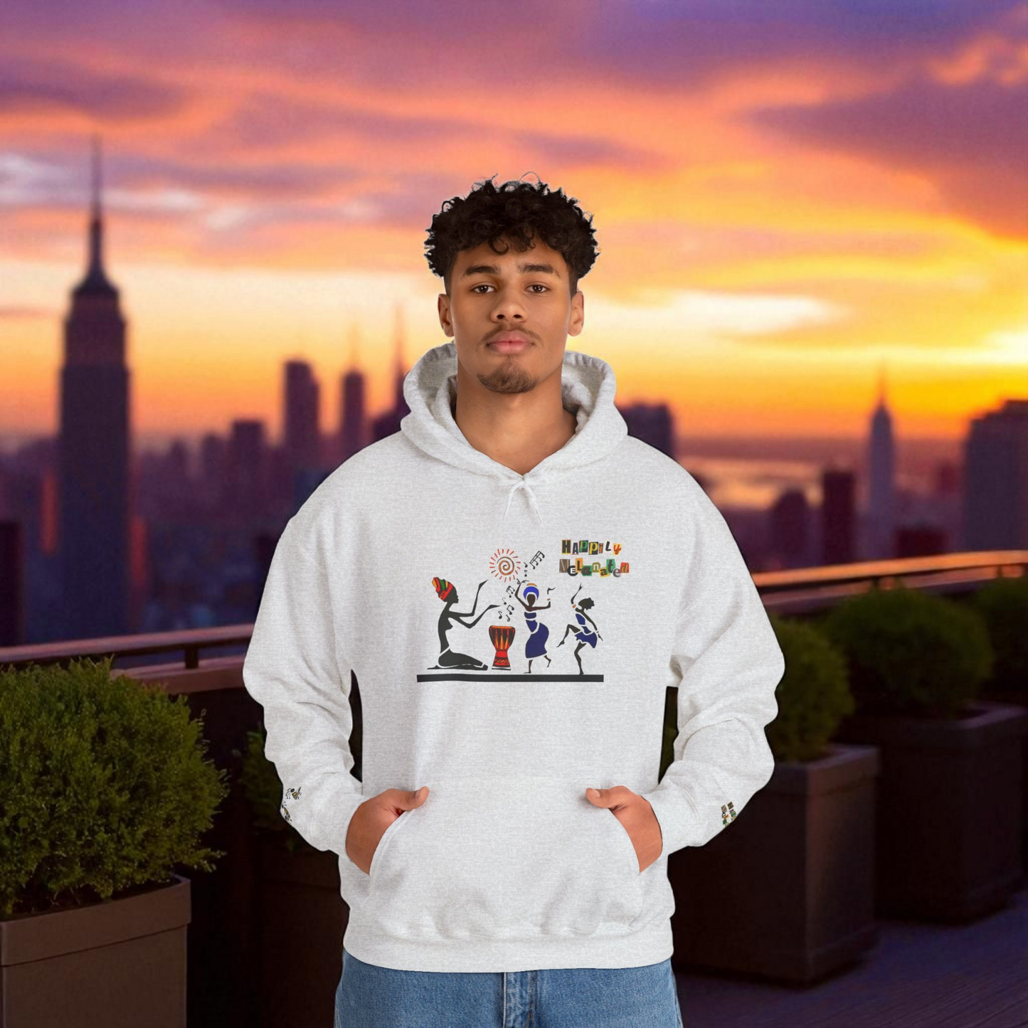 Ethnic Streetwear Unisex Heavy Blend, Hand-Drawn Tribal Music Art, Daily Wear