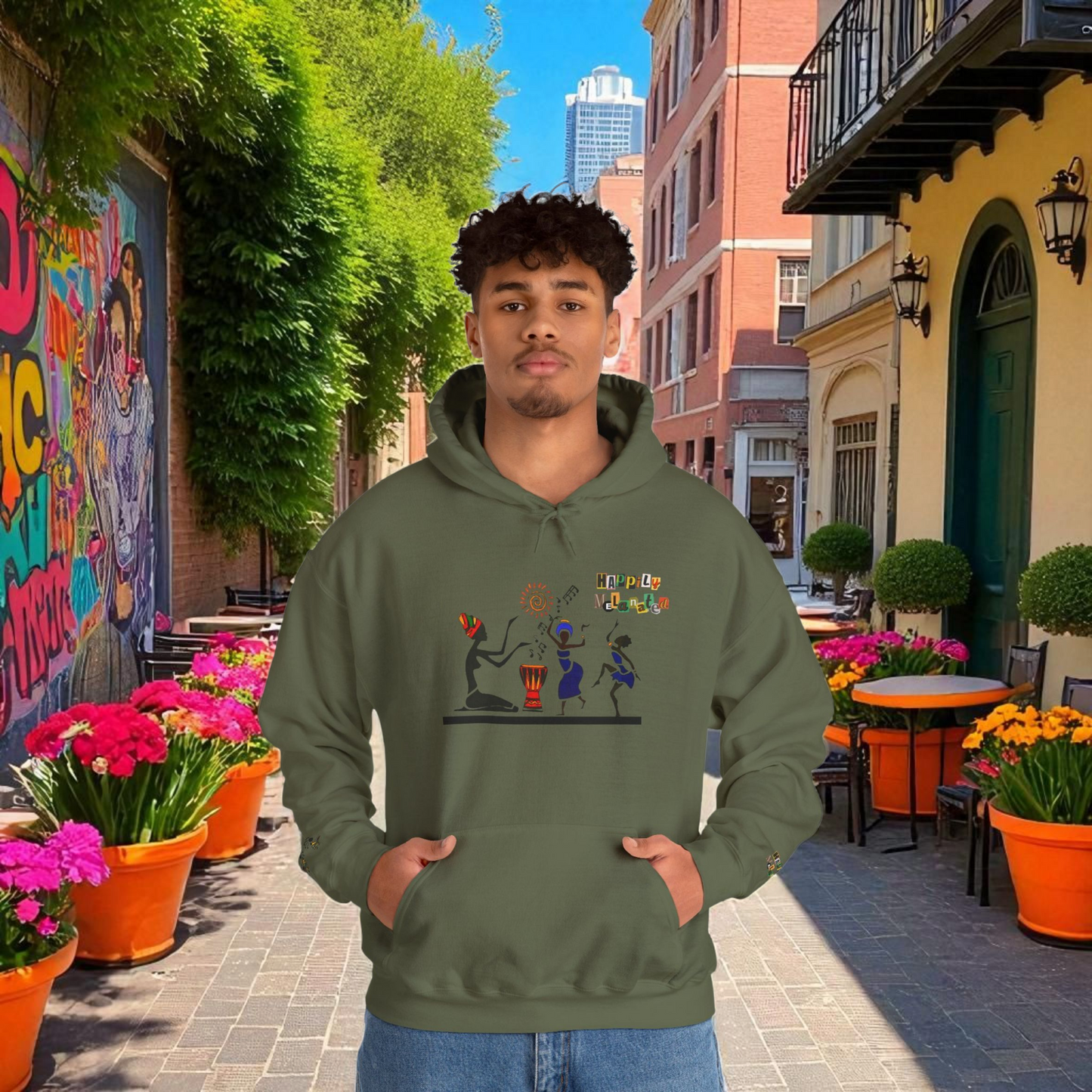 Ethnic Streetwear Unisex Heavy Blend, Hand-Drawn Tribal Music Art, Daily Wear