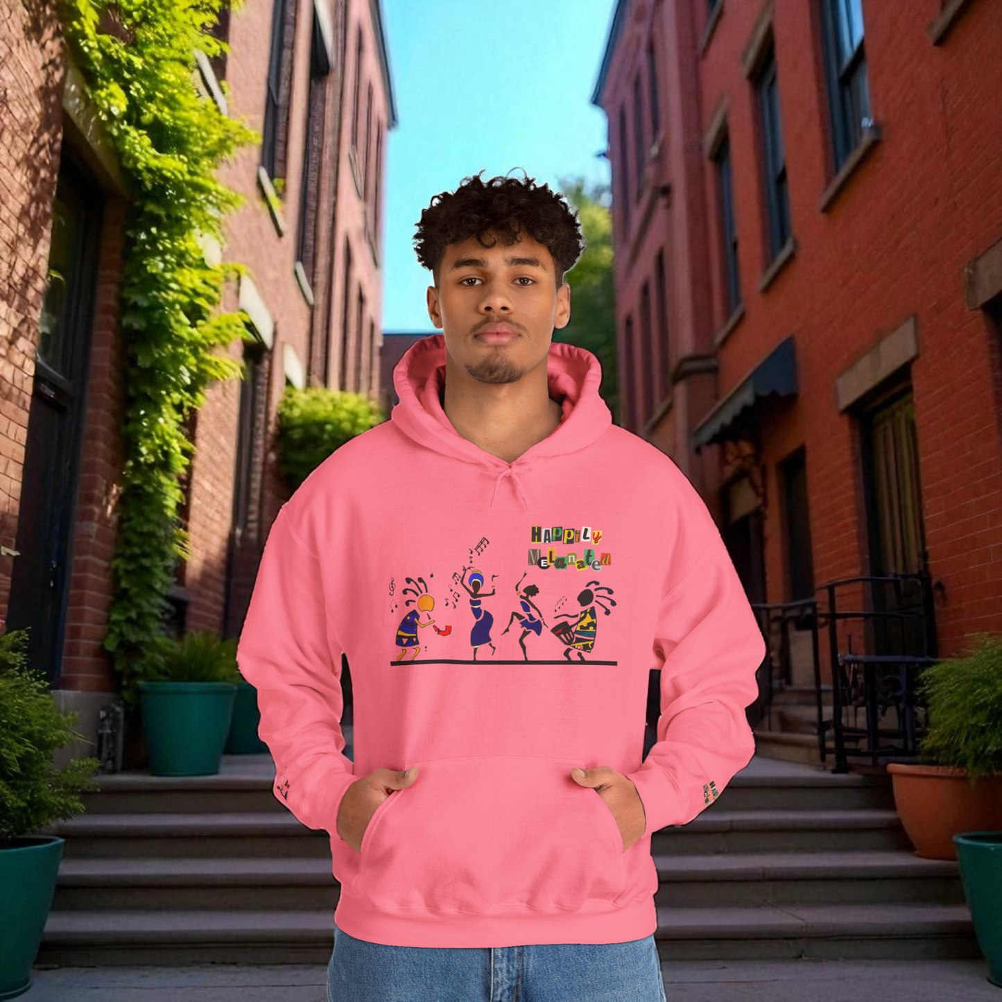 Ethnic Streetwear Pullover Hoodie, Hand-Drawn Tribal Music Art, Urban Fashion