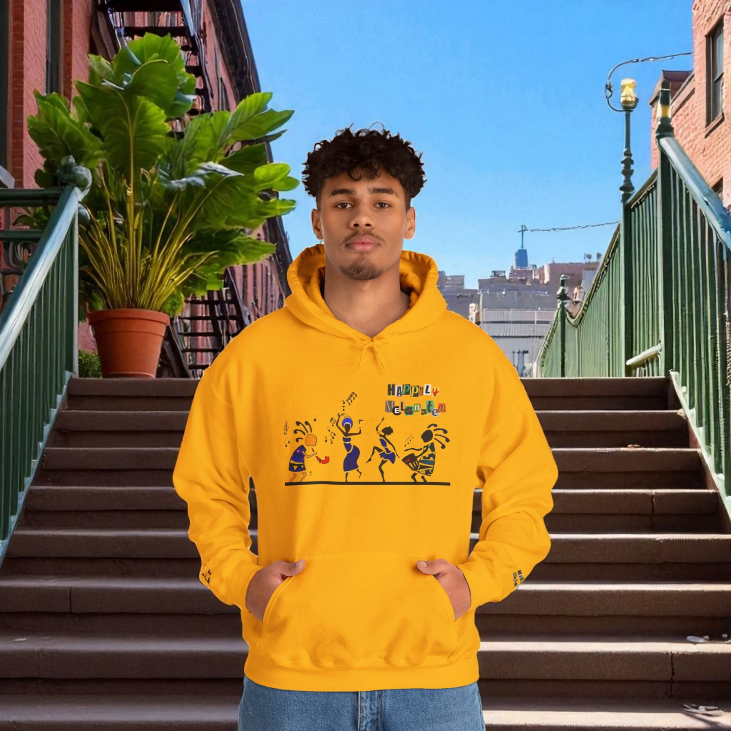 Ethnic Streetwear Pullover Hoodie, Hand-Drawn Tribal Music Art, Urban Fashion