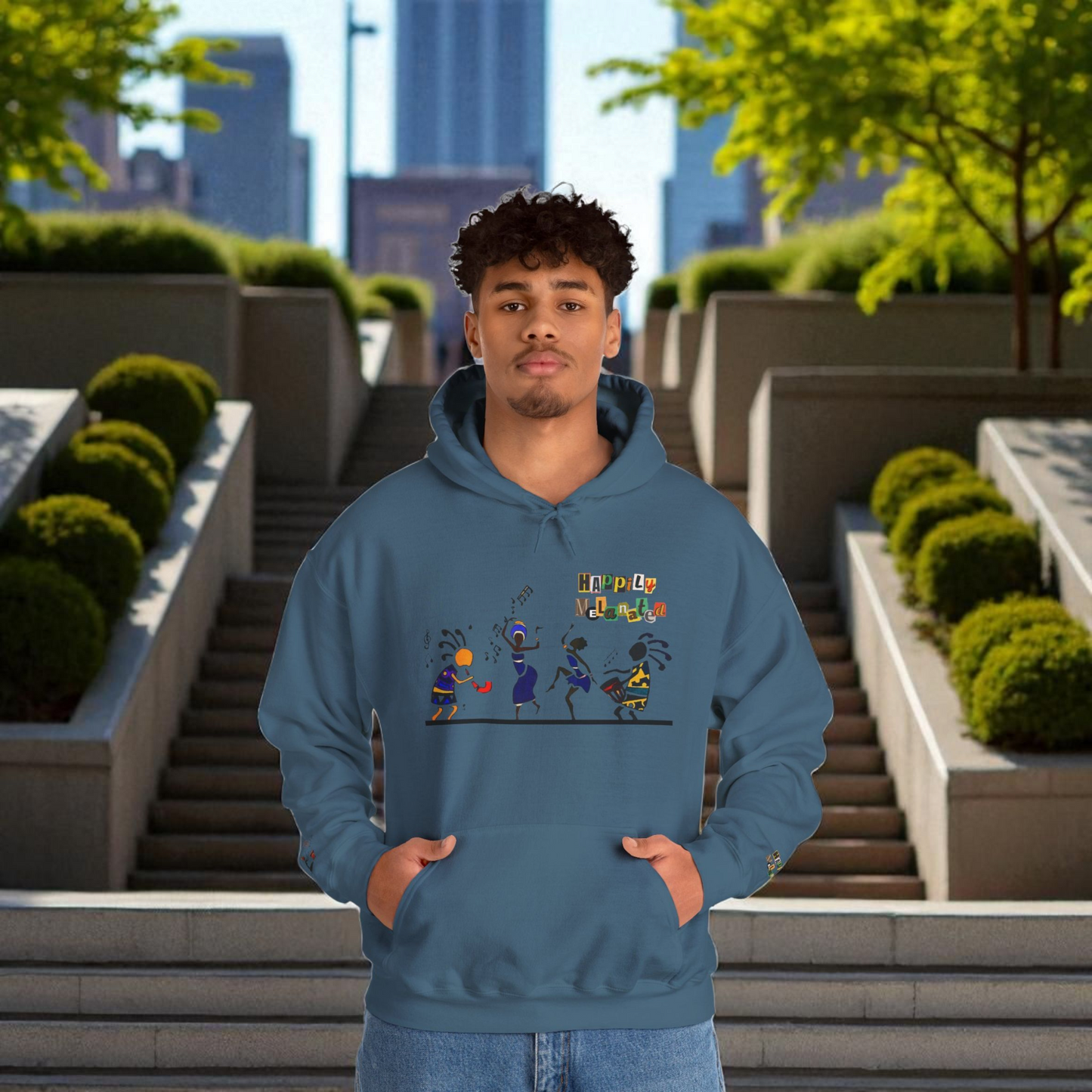 Ethnic Streetwear Pullover Hoodie, Hand-Drawn Tribal Music Art, Urban Fashion
