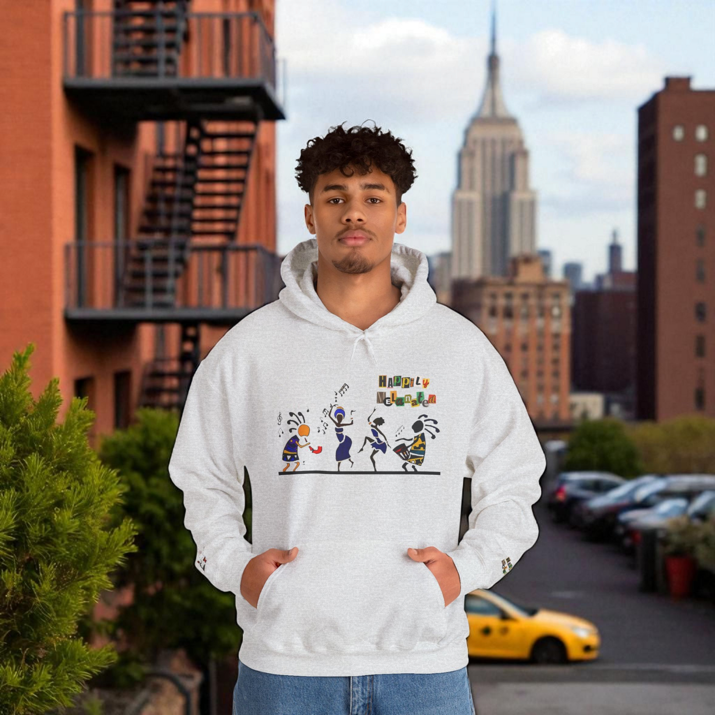 Ethnic Streetwear Pullover Hoodie, Hand-Drawn Tribal Music Art, Urban Fashion
