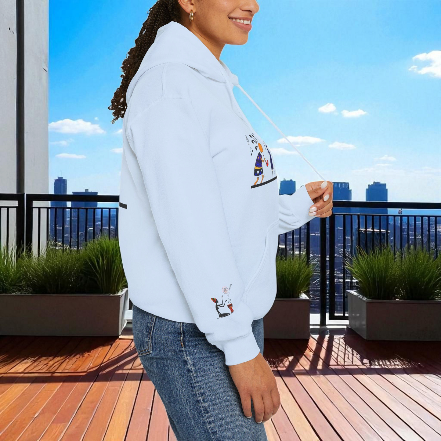 Ethnic Streetwear Pullover Hoodie, Hand-Drawn Tribal Music Art, Urban Fashion