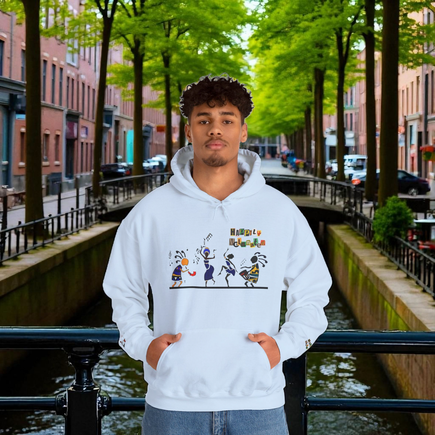 Ethnic Streetwear Pullover Hoodie, Hand-Drawn Tribal Music Art, Urban Fashion