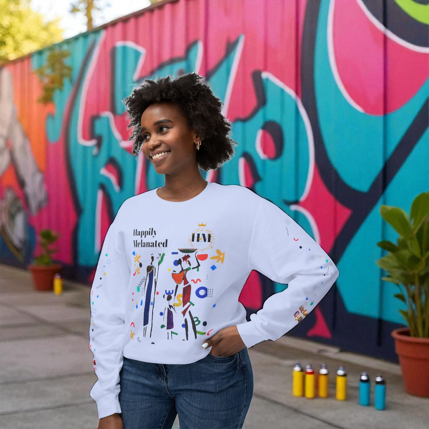 Bold Ethnic Unisex Light Weight Crewneck, Hand-drawn Tribal Family Doodle Design