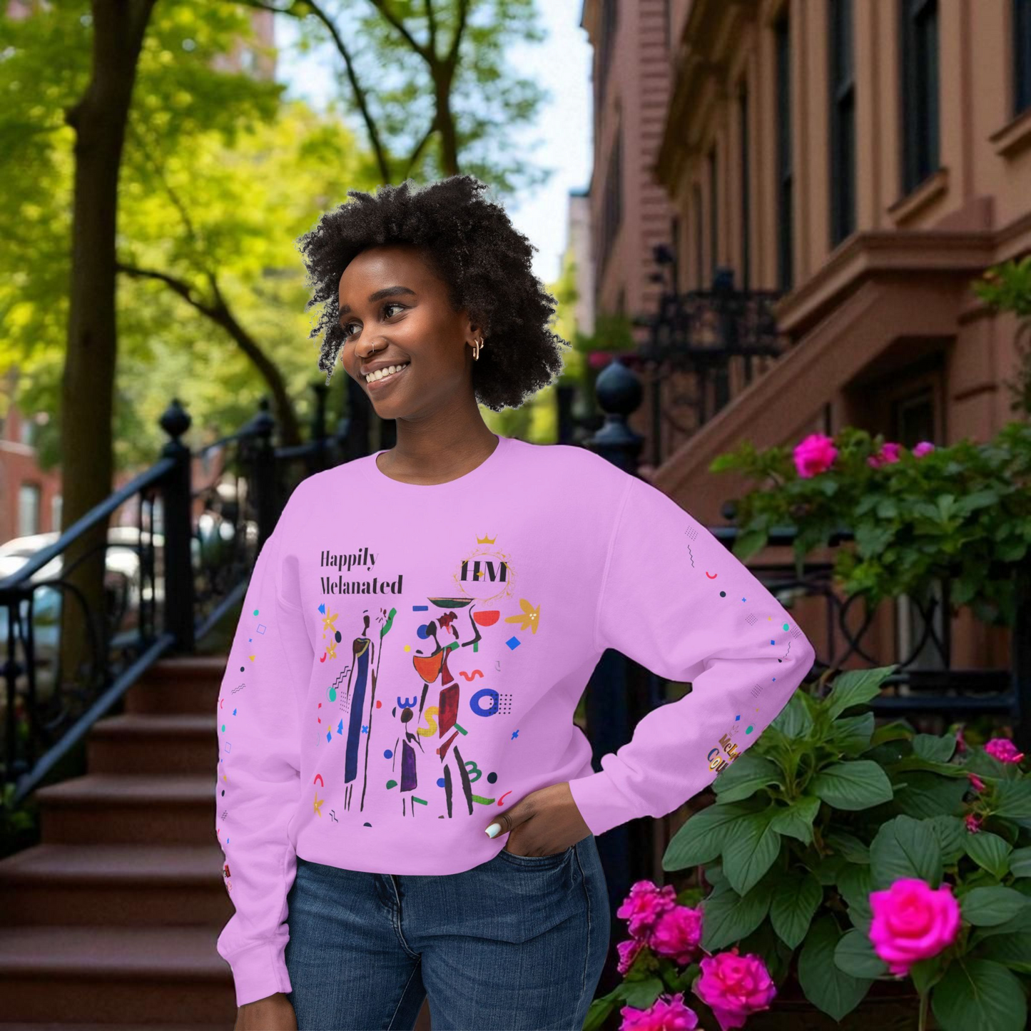 Bold Ethnic Unisex Light Weight Crewneck, Hand-drawn Tribal Family Doodle Design