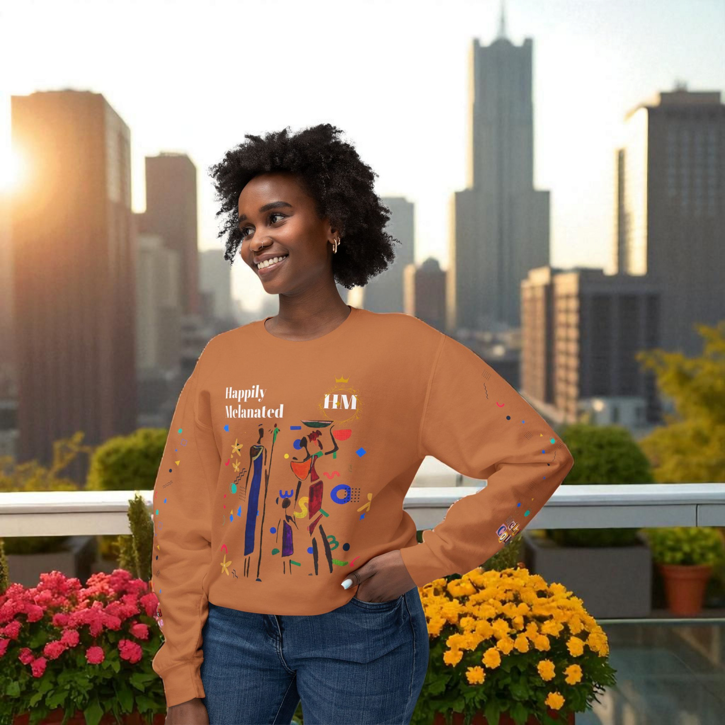 Bold Ethnic Unisex Light Weight Crewneck, Hand-drawn Tribal Family Doodle Design