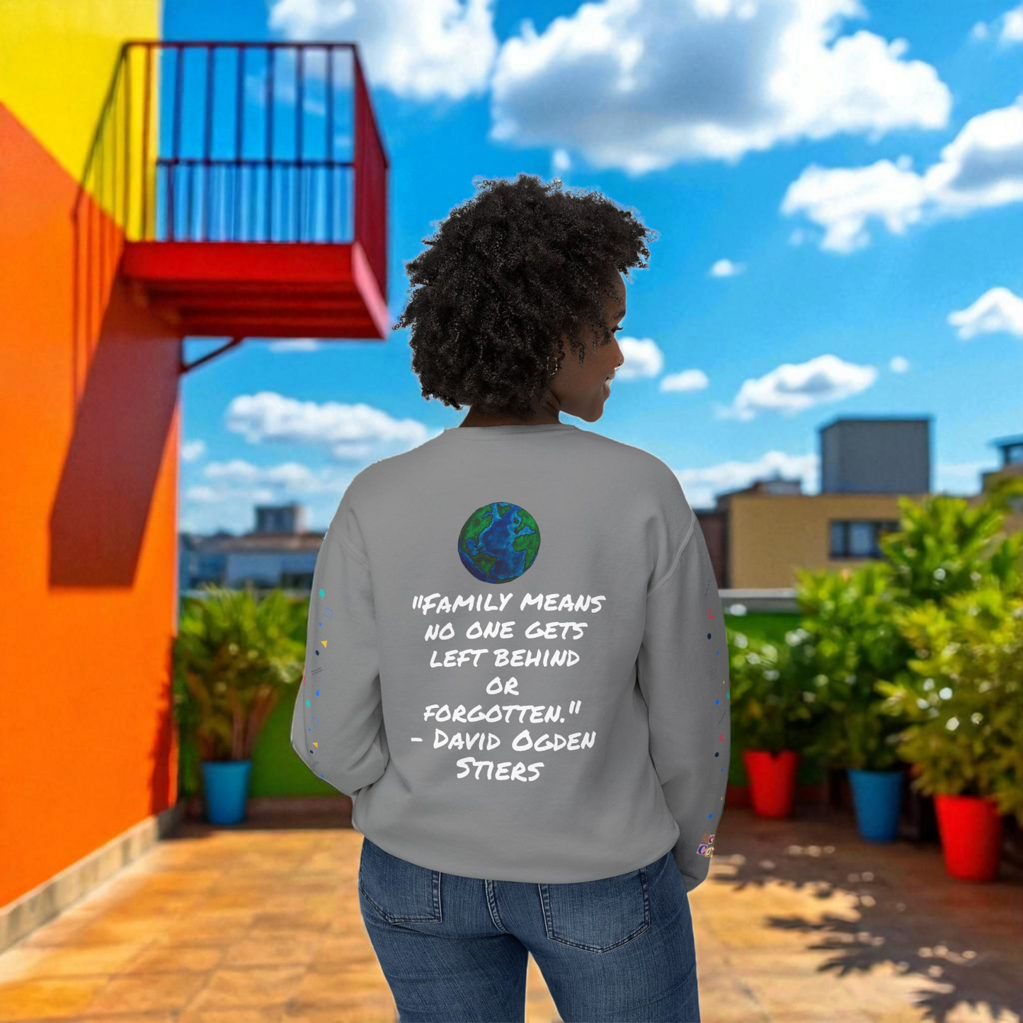 Bold Ethnic Unisex Light Weight Crewneck, Hand-drawn Tribal Family Doodle Design