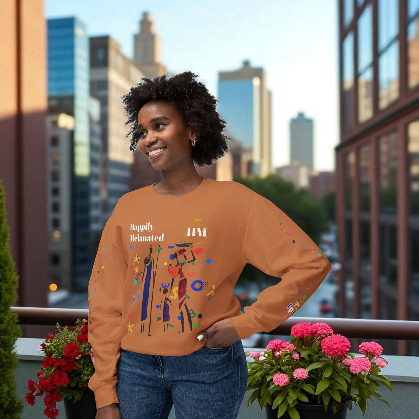 Bold Ethnic Unisex Light Weight Crewneck, Hand-drawn Tribal Family Doodle Design