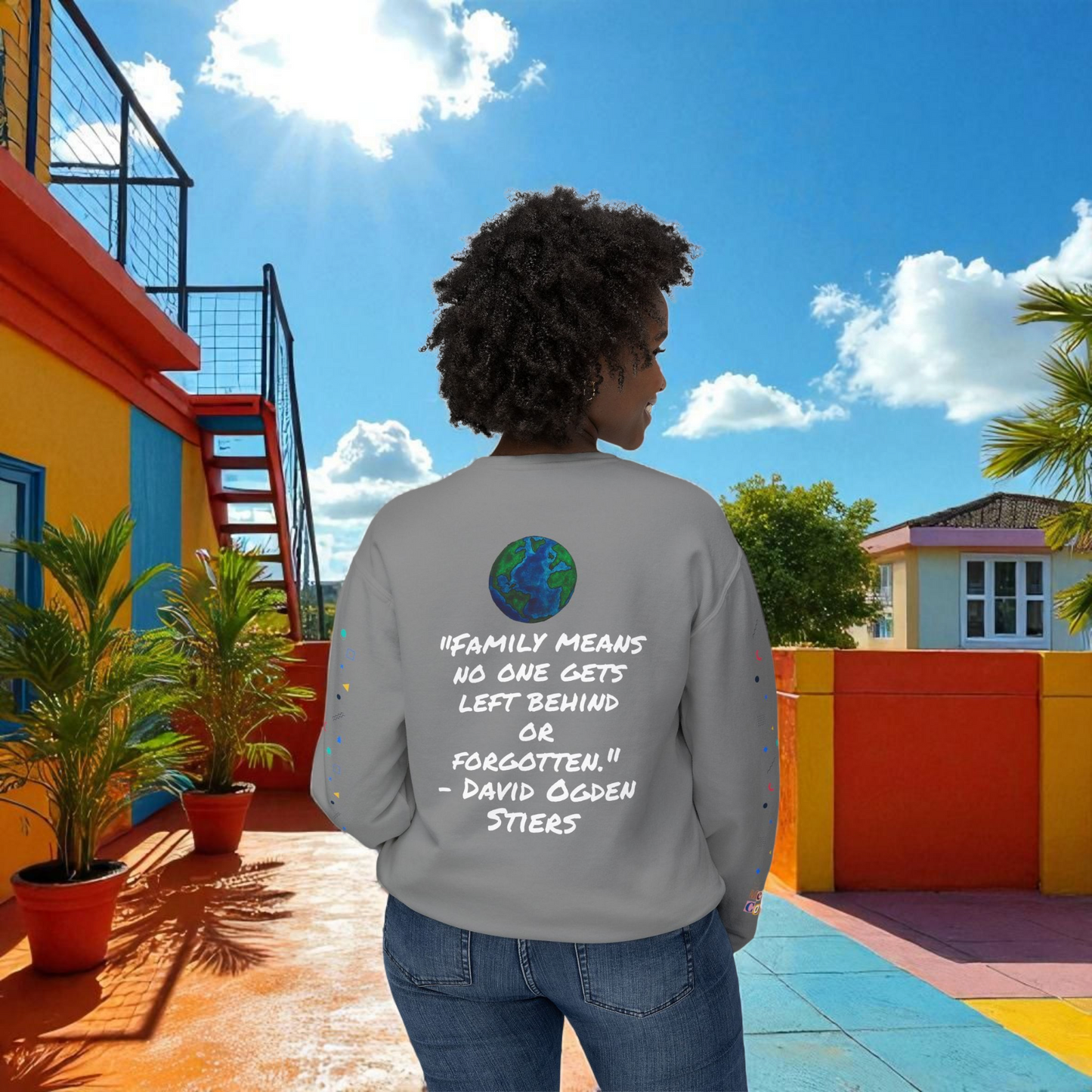 Bold Ethnic Unisex Light Weight Crewneck, Hand-drawn Tribal Family Doodle Design