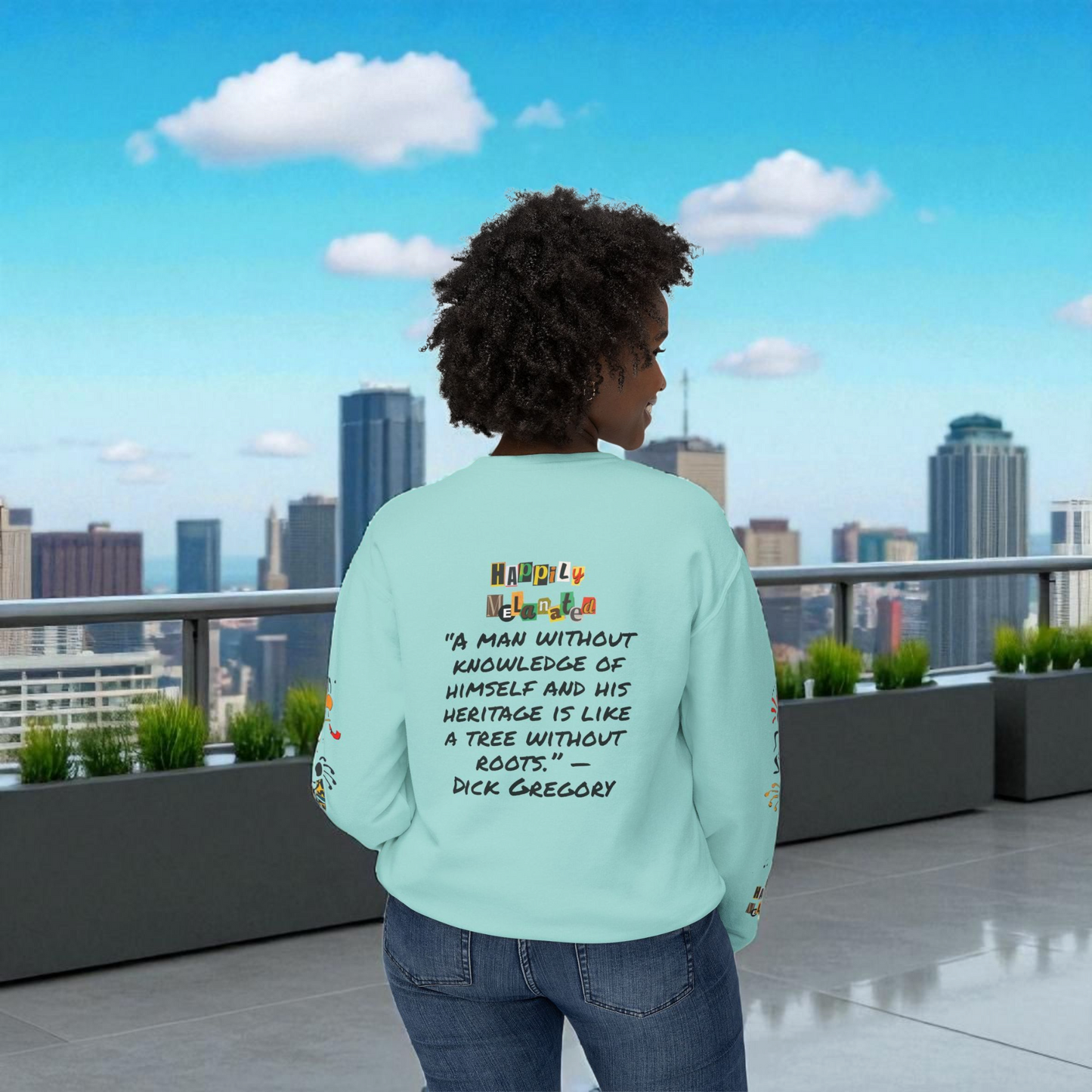 Handcrafted Afro Music Cartoon Graphic Unisex Lightweight Crewneck Sweatshirt