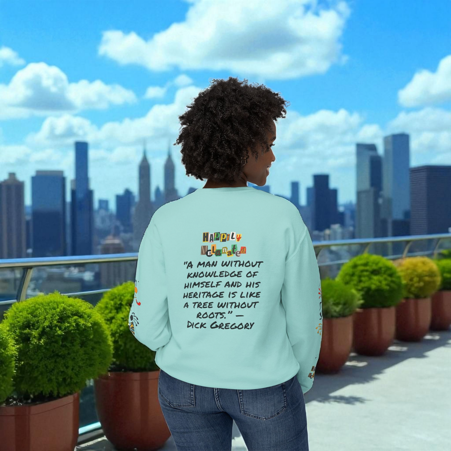 Handcrafted Afro Music Cartoon Graphic Unisex Lightweight Crewneck Sweatshirt