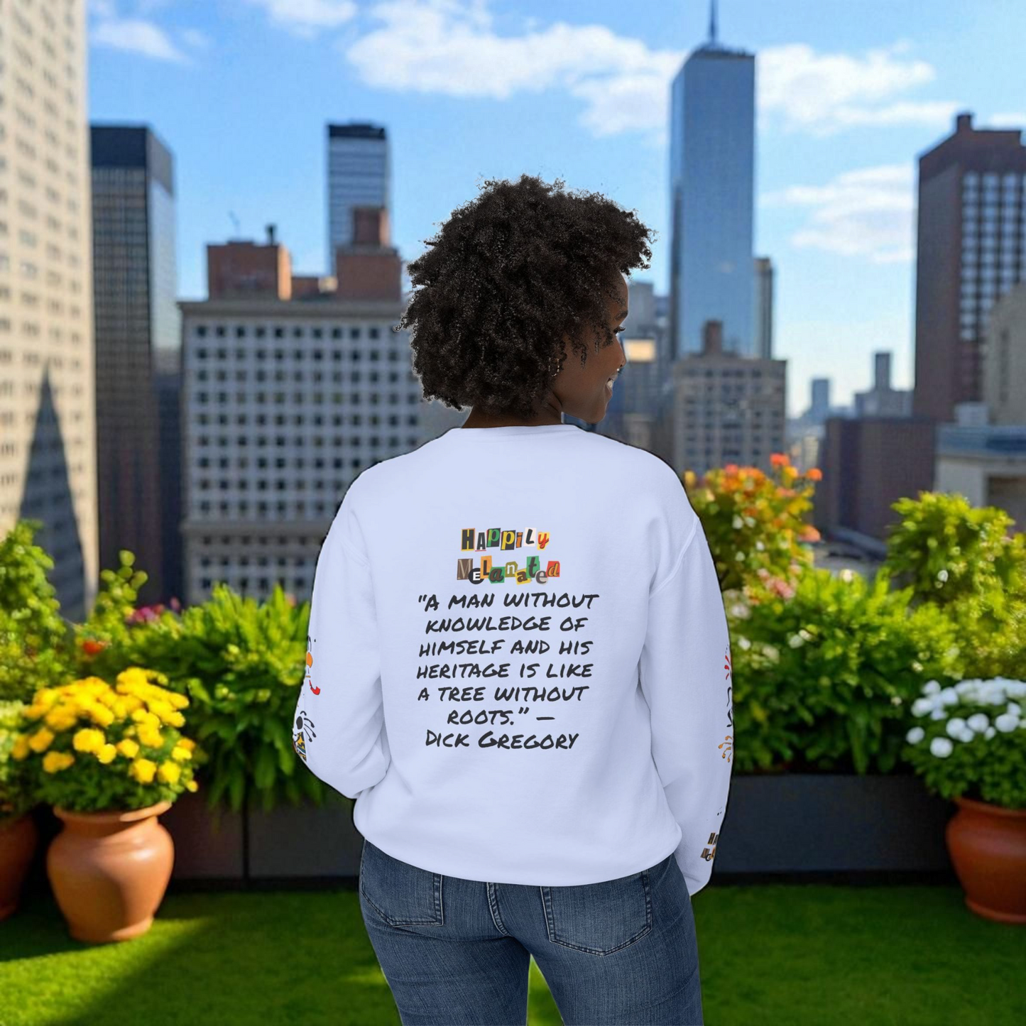 Handcrafted Afro Music Cartoon Graphic Unisex Lightweight Crewneck Sweatshirt