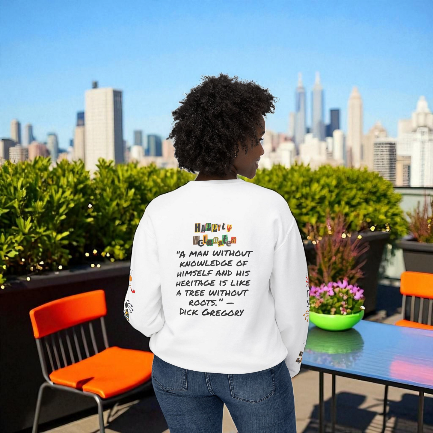 Handcrafted Afro Music Cartoon Graphic Unisex Lightweight Crewneck Sweatshirt