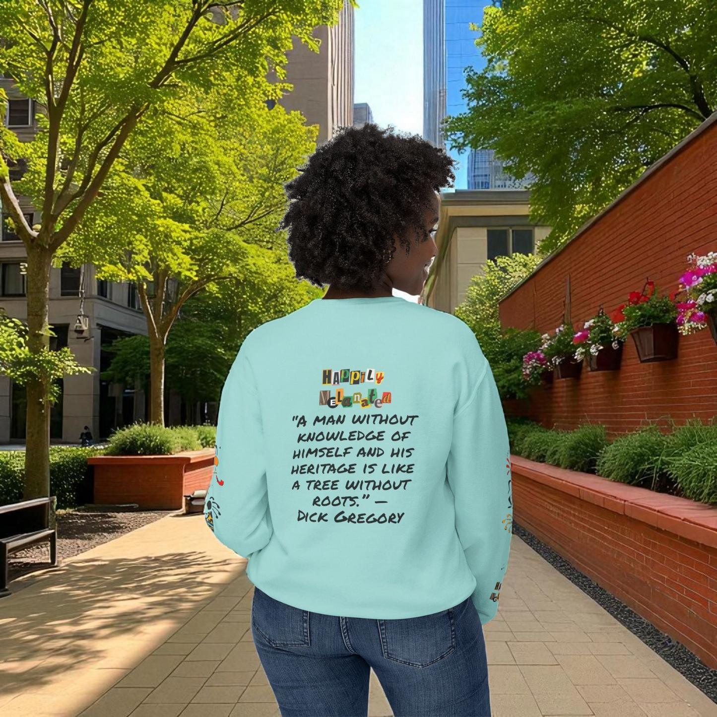 Handcrafted Afro Music Cartoon Graphic Unisex Lightweight Crewneck Sweatshirt