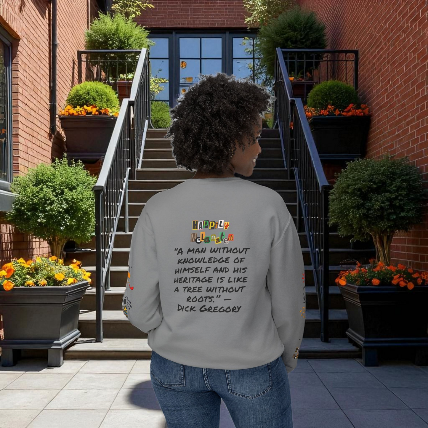 Handcrafted Afro Music Cartoon Graphic Unisex Lightweight Crewneck Sweatshirt