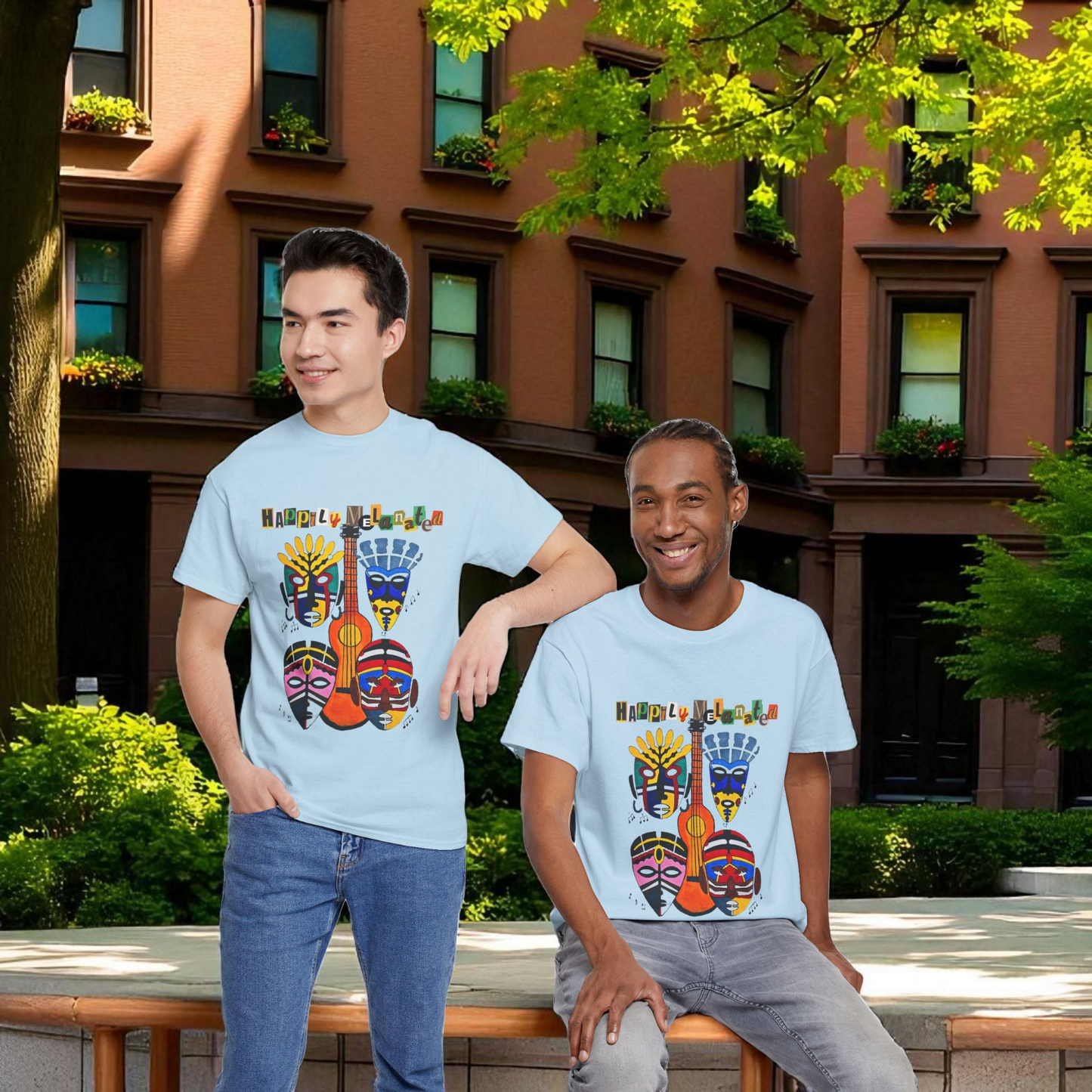 Guitar Art Tribal Masks Unisex Tee, Music Lover Graphic Shirt, Unique Handcrafted Tee