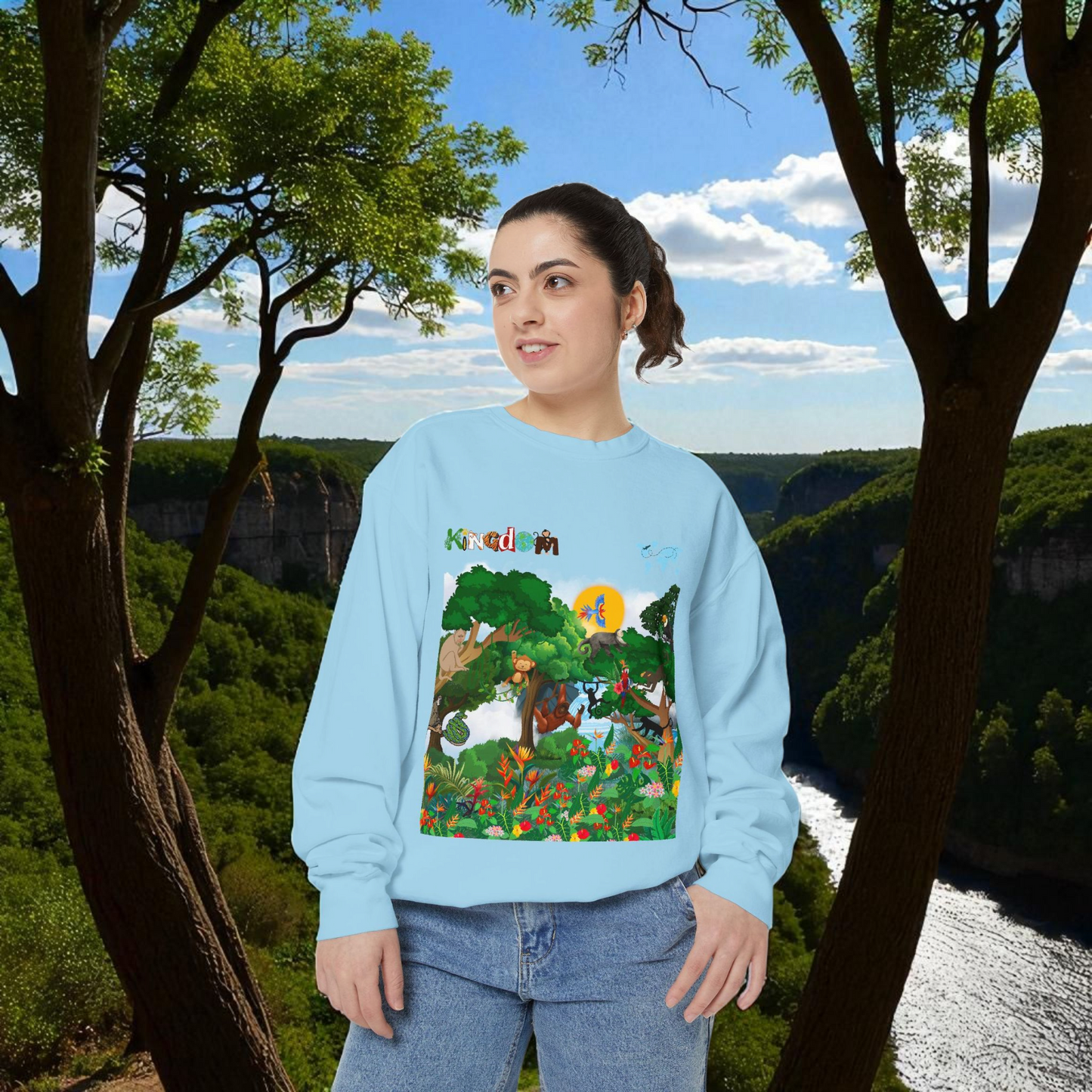Jungle Theme Unisex Garment-Dyed Sweatshirt, Wild Animals Graphic, Safari Lover Gift
