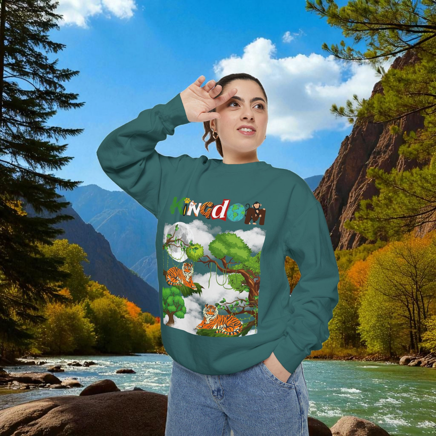 Tiger Jungle Unisex Sweatshirt, Wild Animals Garment-Dyed Jumper, Wildlife Sweatshirt, Tiger Print