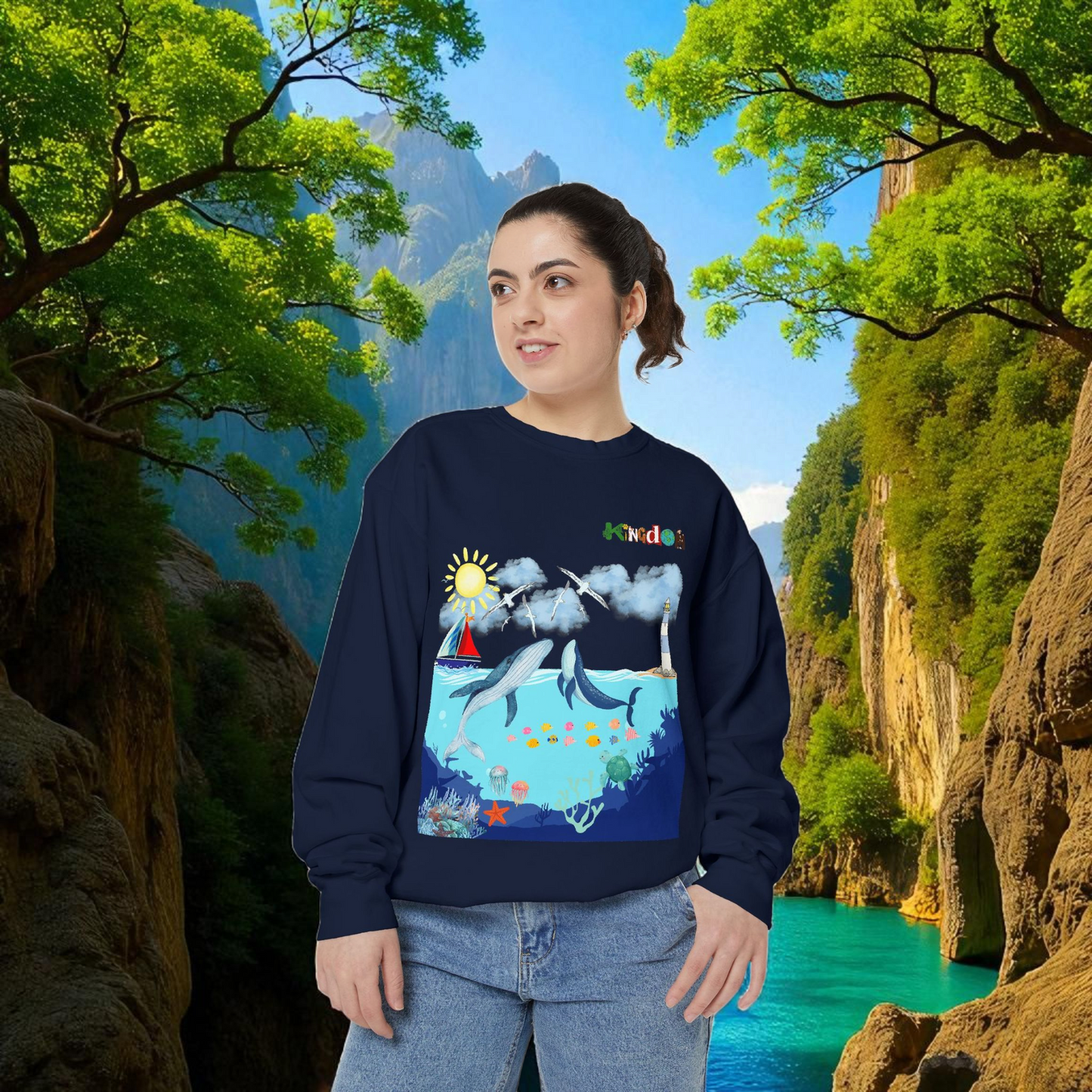 Nautical Animals Unisex Sweatshirt, Underwater Sailor Life Jumper, Sea Creatures Sweater