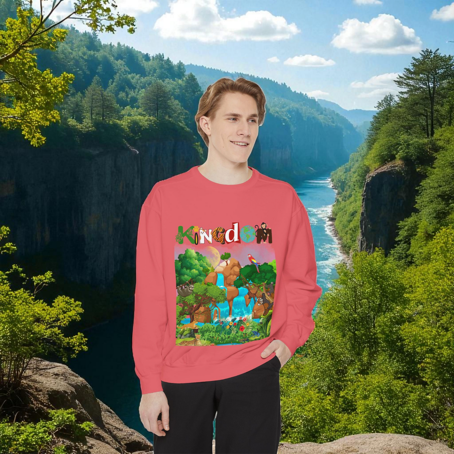 Jungle Animals Waterfall Art Sweatshirt, Animal Lover Gift, Wildlife Clothing, Rainforest Jumper