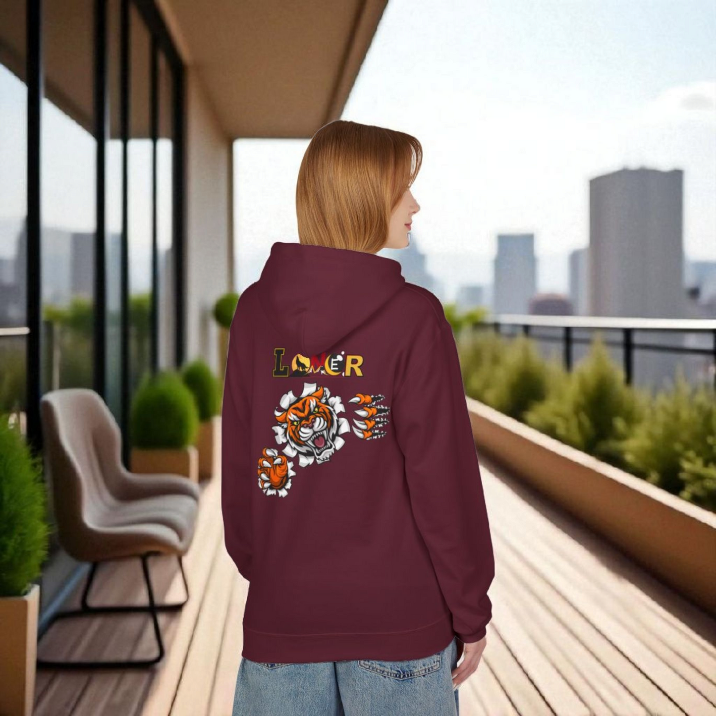 Tiger Graphic Hoodie, Lone Wolf Sweatshirt, Unisex Fleece Pullover, Softstyle, Cozy Animal Print