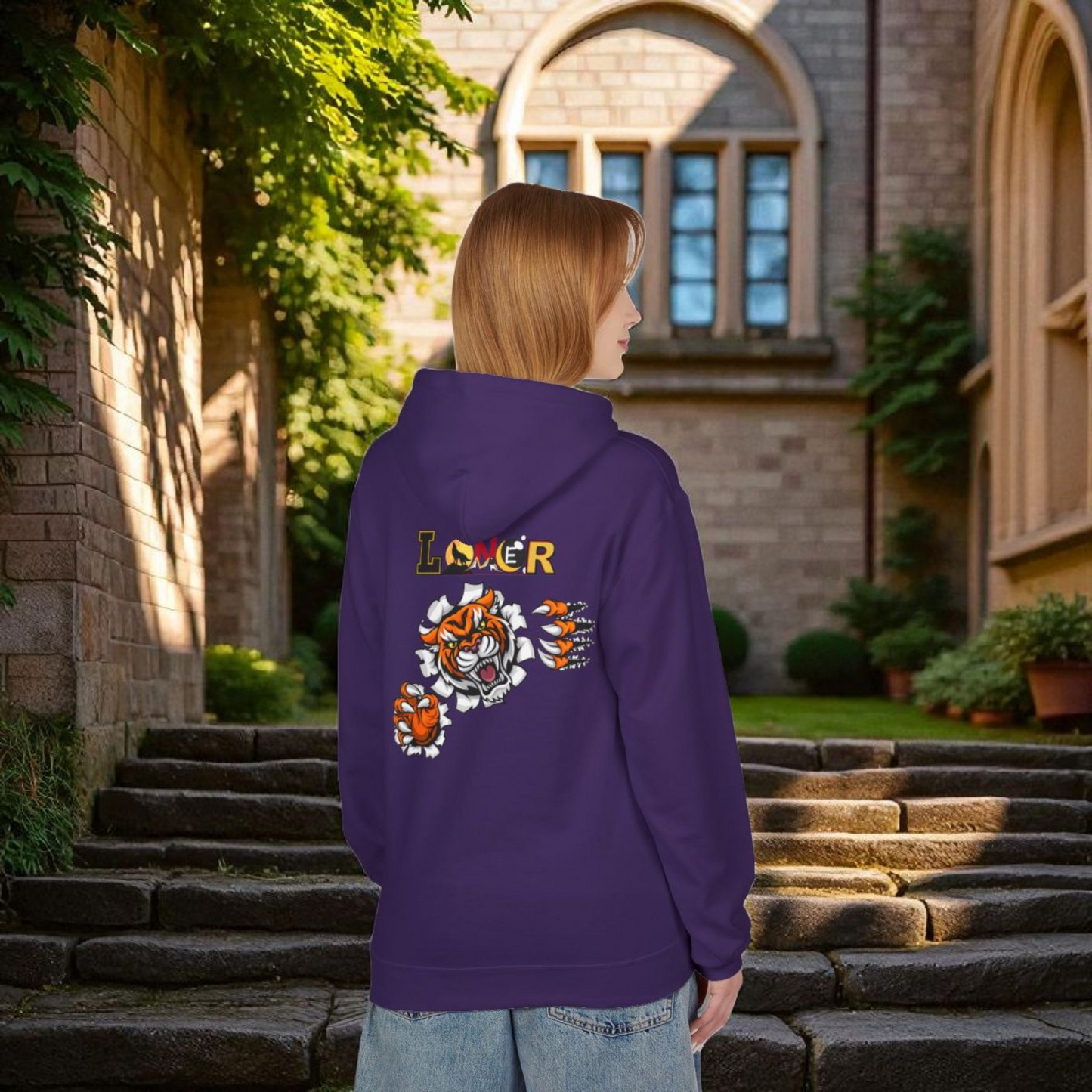 Tiger Graphic Hoodie, Lone Wolf Sweatshirt, Unisex Fleece Pullover, Softstyle, Cozy Animal Print