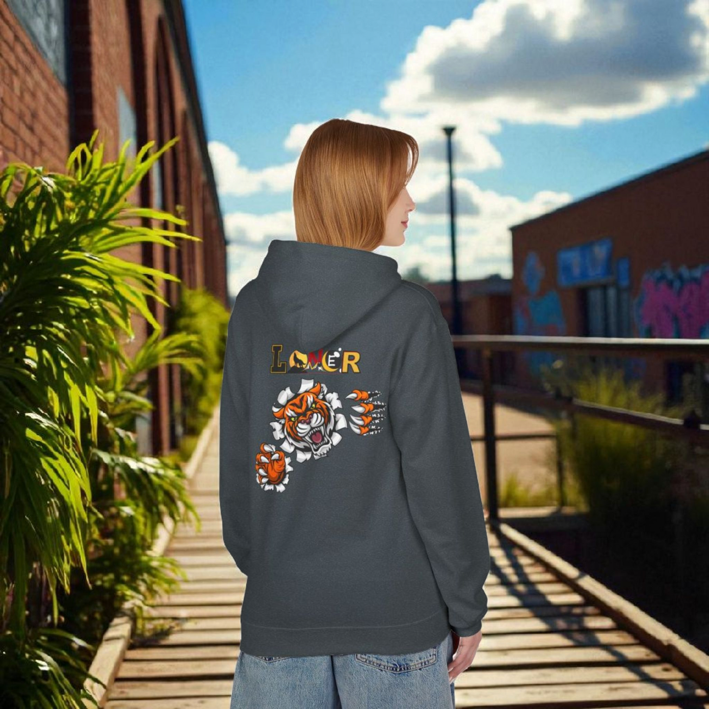 Tiger Graphic Hoodie, Lone Wolf Sweatshirt, Unisex Fleece Pullover, Softstyle, Cozy Animal Print