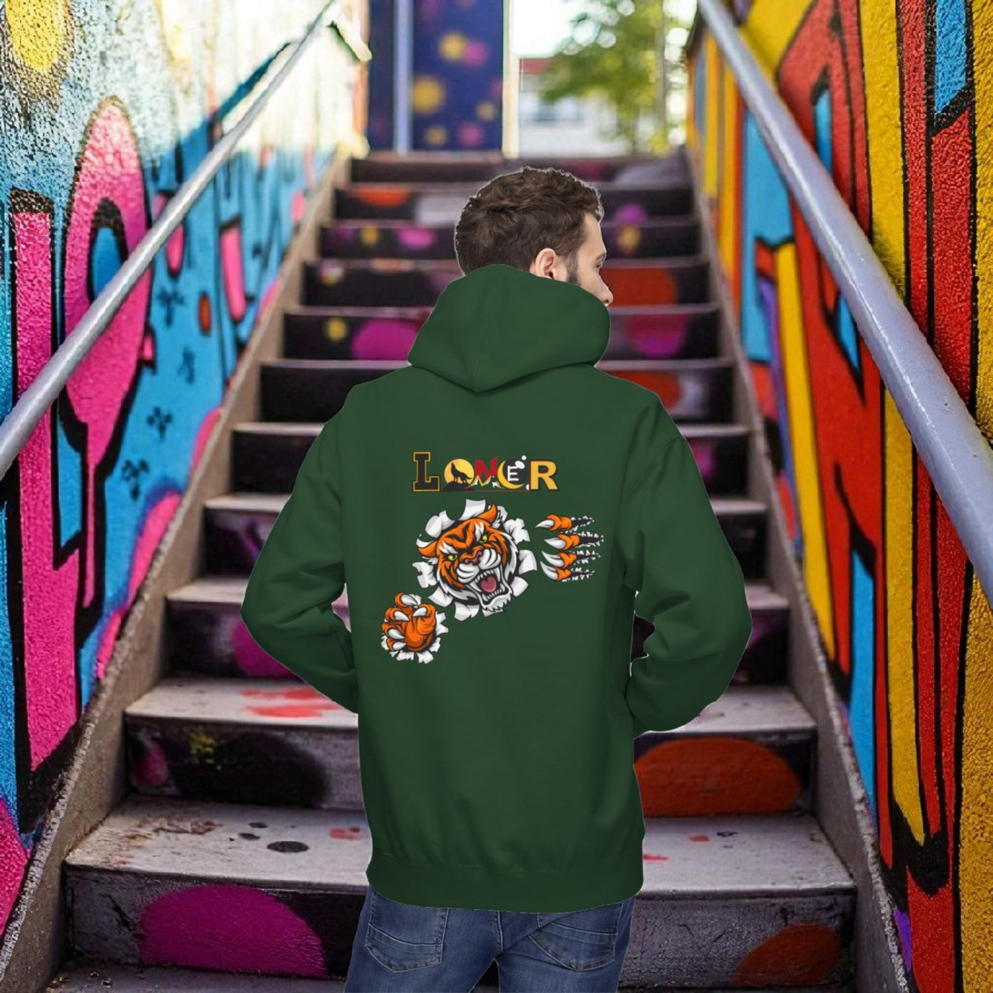Tiger Graphic Hoodie, Lone Wolf Sweatshirt, Unisex Fleece Pullover, Softstyle, Cozy Animal Print