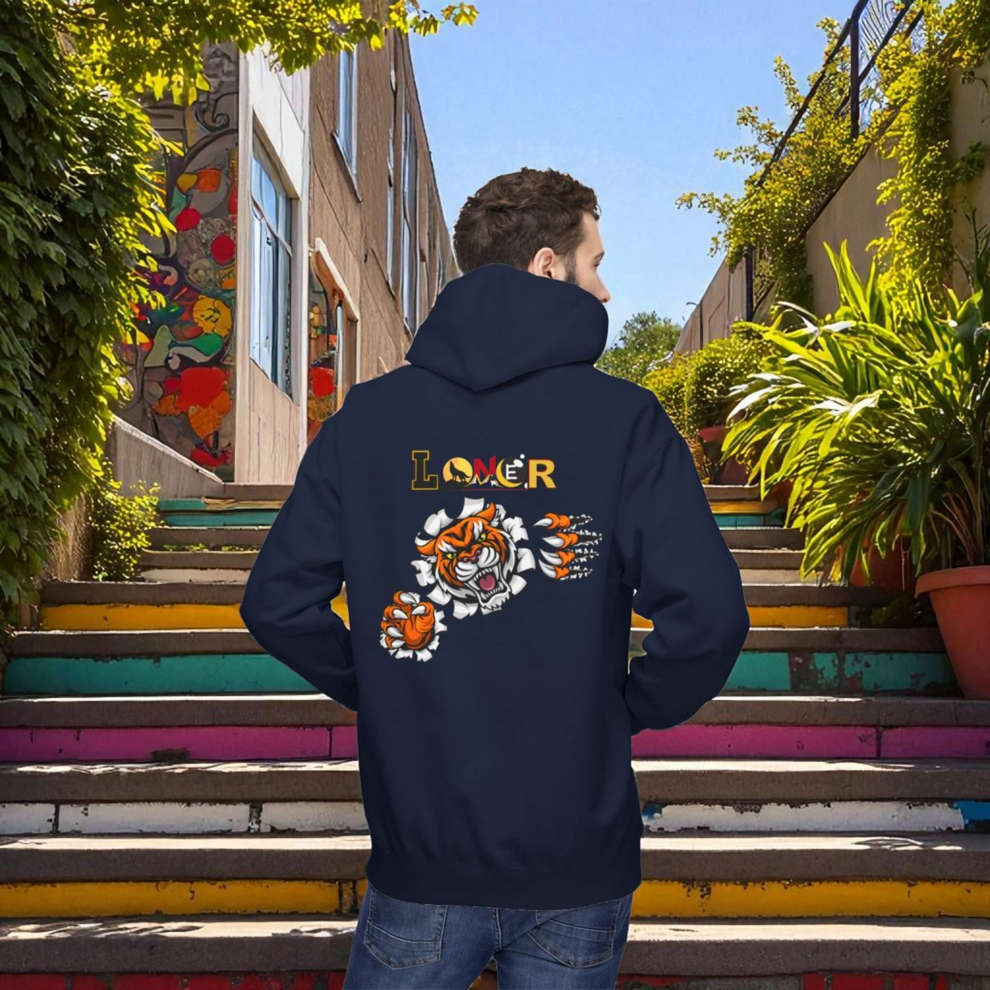 Tiger Graphic Hoodie, Lone Wolf Sweatshirt, Unisex Fleece Pullover, Softstyle, Cozy Animal Print