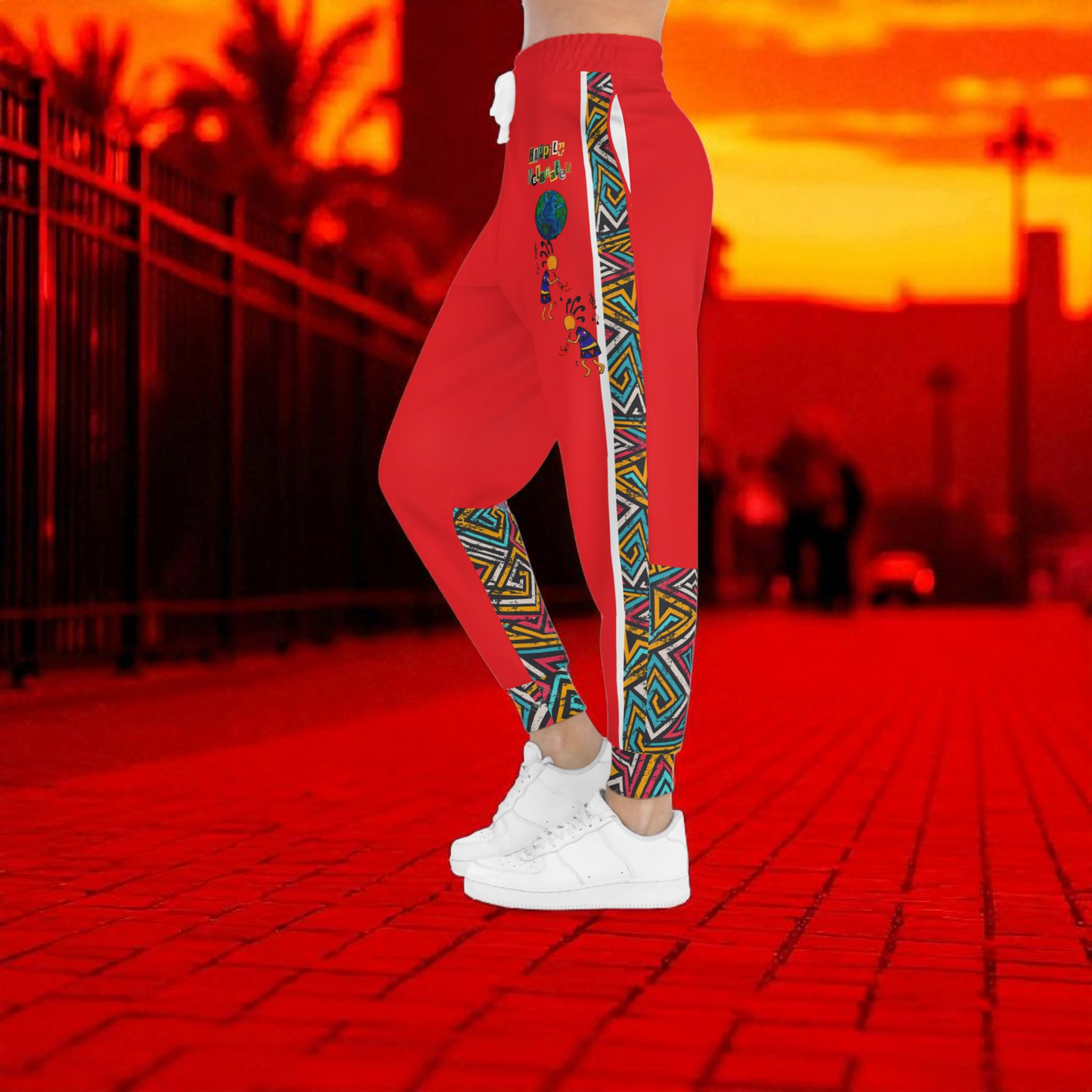 Handcrafted Afro Music Cartoon Art Athletic Joggers, Unisex Sweatpants, African Dance Jogging Pants